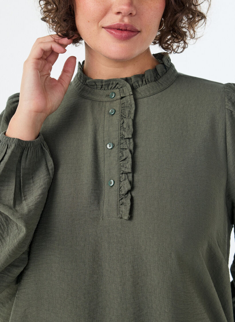 Tunika aus Viskose mit R&uuml;schen und Kn&ouml;pfen, Gr&uuml;n, Model image number 3