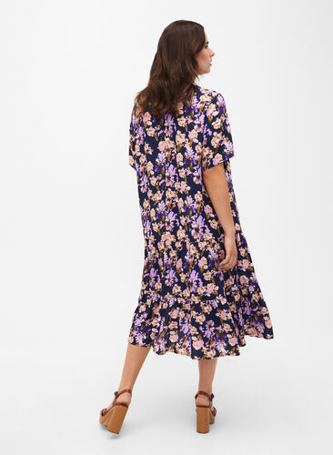 Kurzärmliges Viskose-Kleid mit Aufdruck, Small Flower AOP, Model image number 1