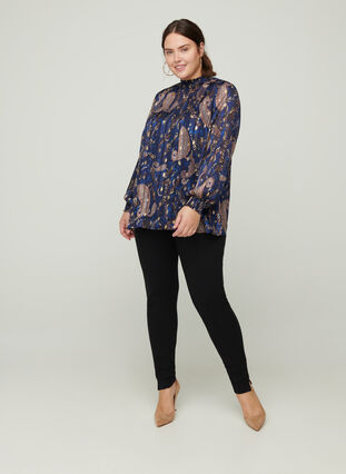 Bluse mit Print, hohem Kragen und Smock, Paisley Foil, Model image number 2