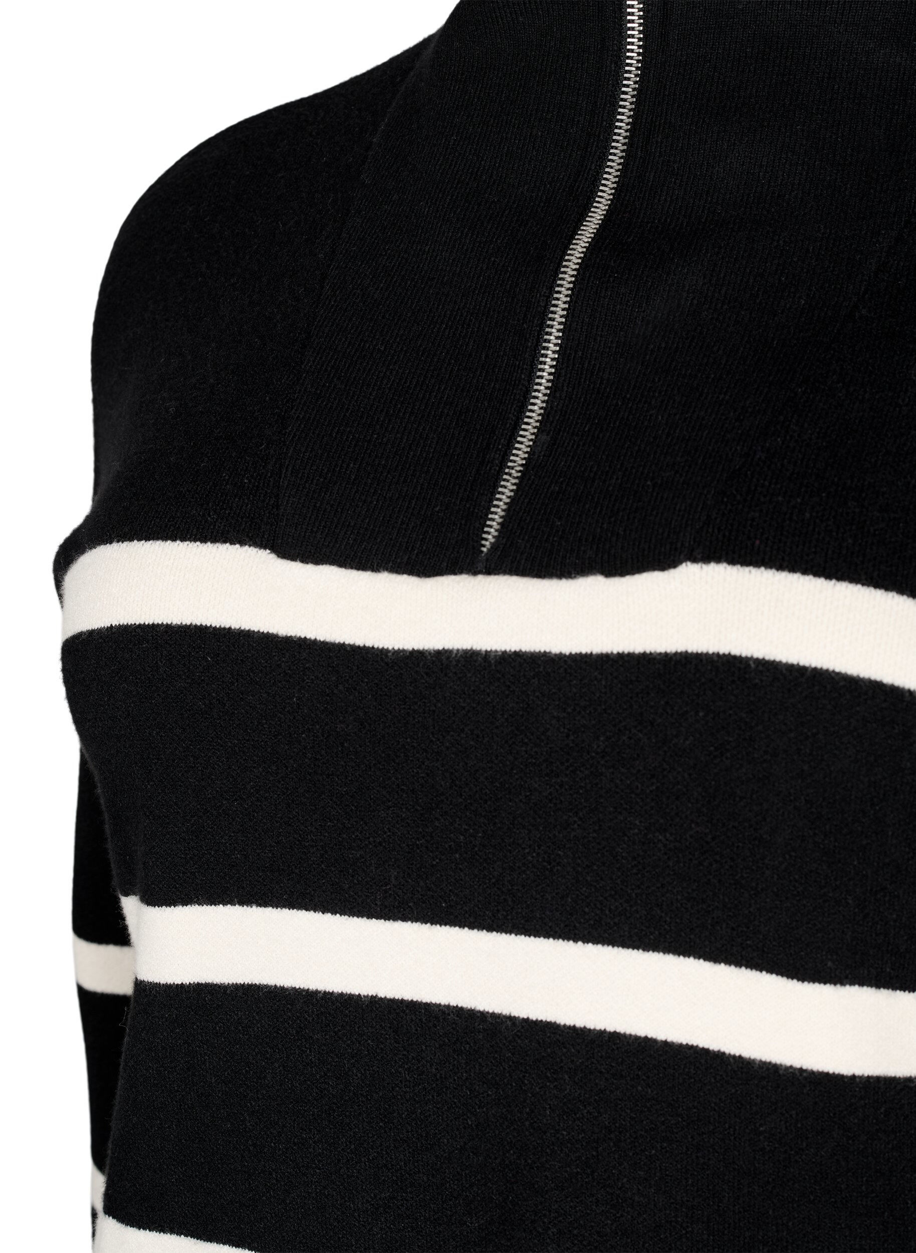 ZizziPullover mit Streifen und hohem Kragen	, Black w. Birch, Packshot image number 2