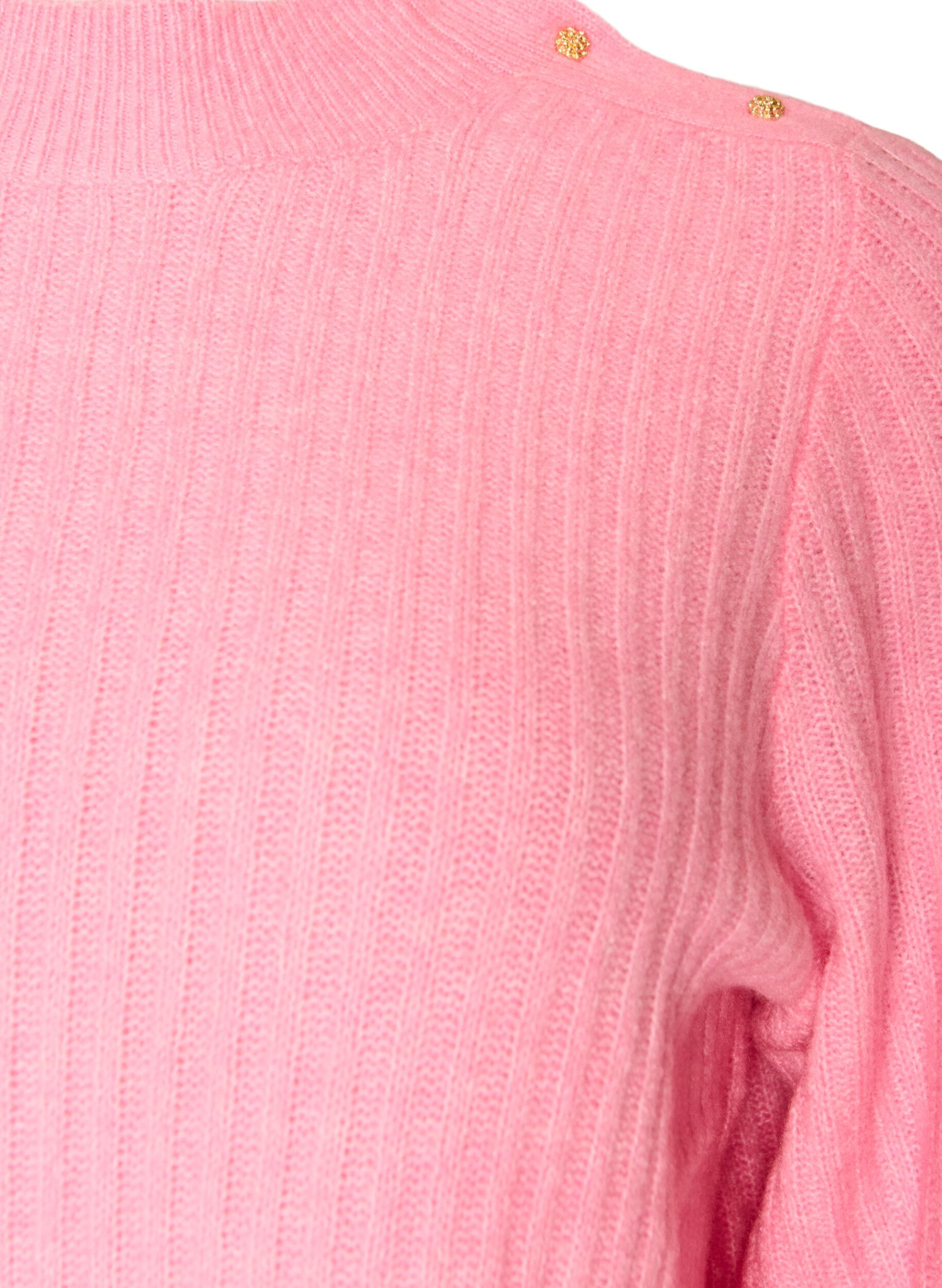 ZizziPullover aus Rippstrick mit Puff&auml;rmeln und Kn&ouml;pfen, Pink, Packshot image number 2