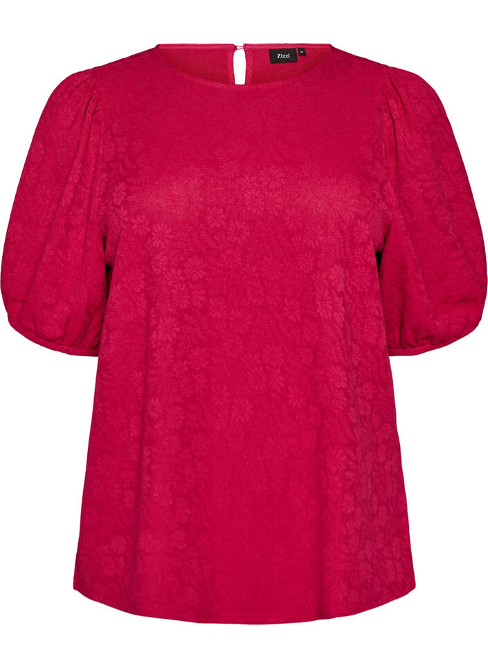 Bluse mit Struktur und kurzen &Auml;rmeln, Pink, Packshot image number 0