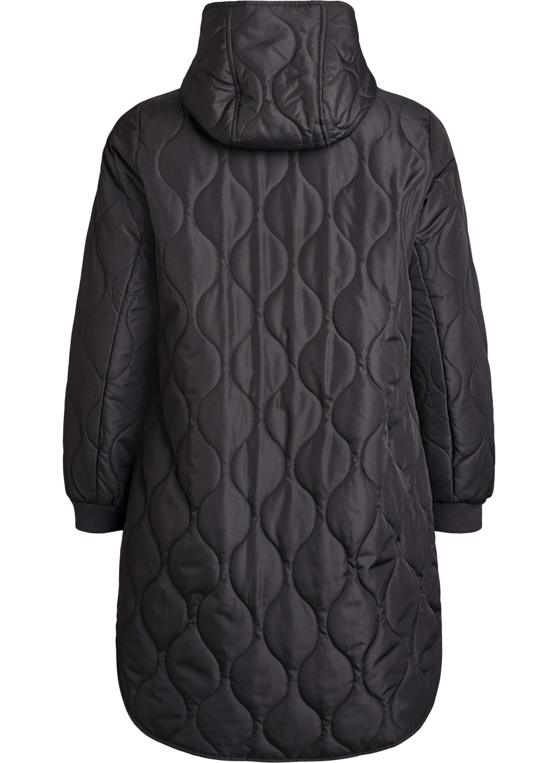 ZizziMittellange Steppjacke mit Kapuze, Schwarz, Packshot image number 1