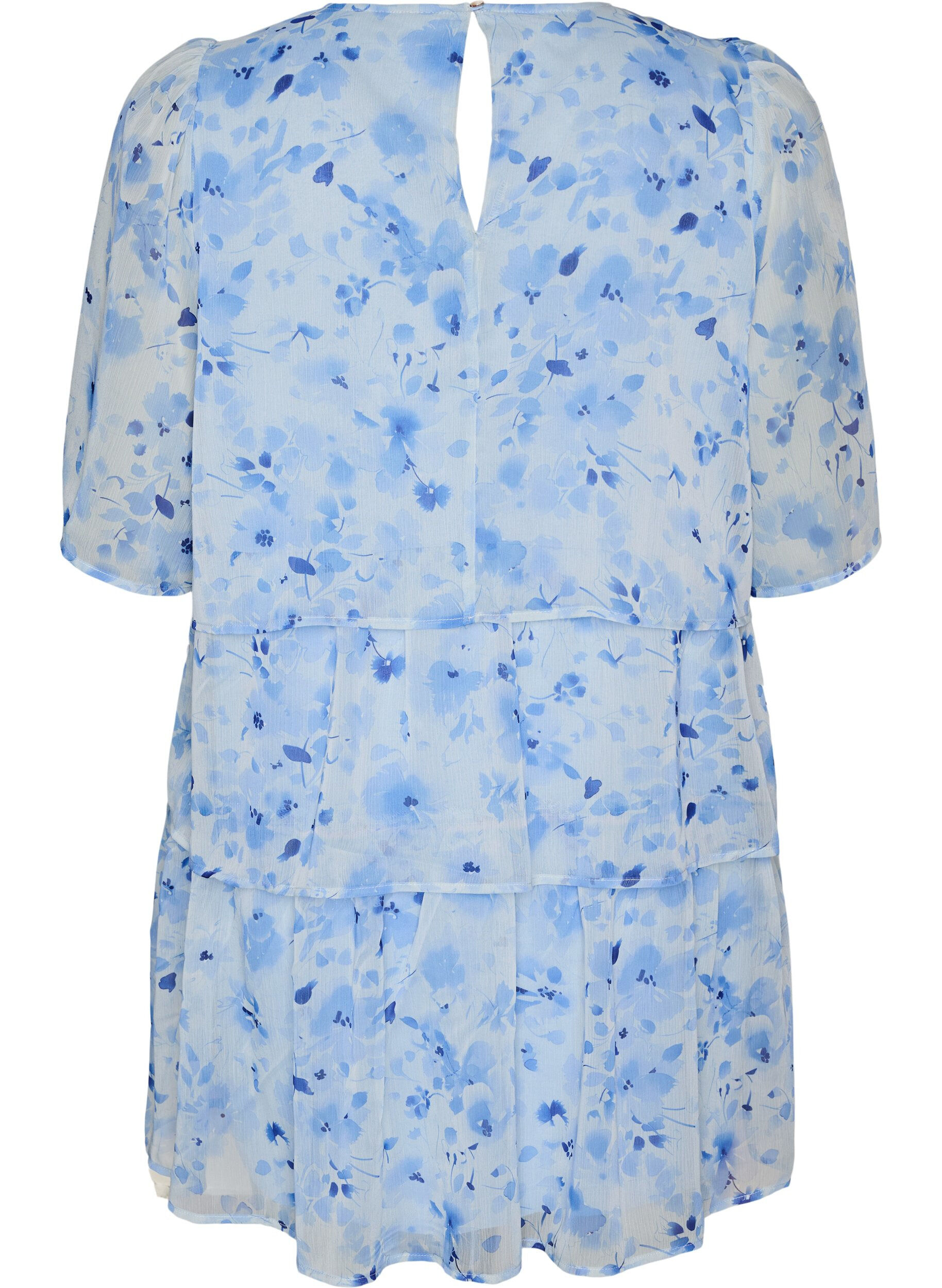 ZizziKurzes Kleid in Chiffon-Optik mit Blumenprint und Volantlagen, Blau, Packshot image number 1
