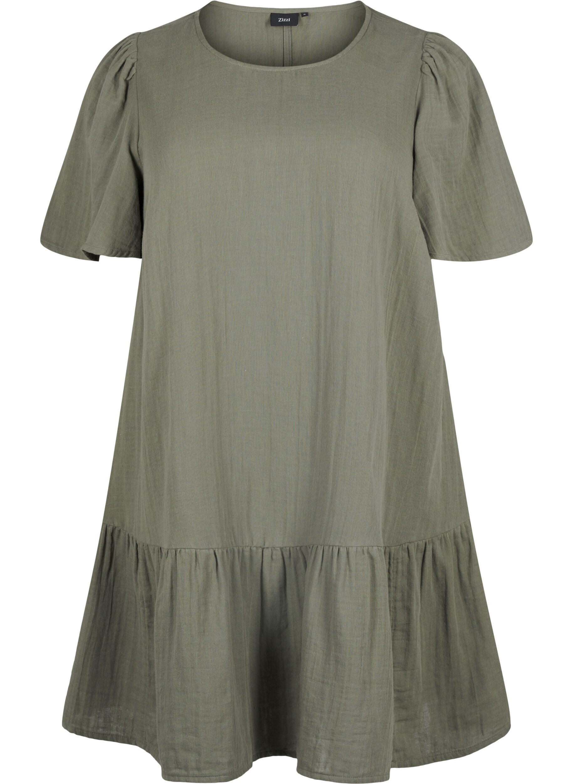 ZizziKurz&auml;rmliges Kleid aus Baumwolle mit A-Linien-Schnitt, Gr&uuml;n, Packshot image number 0
