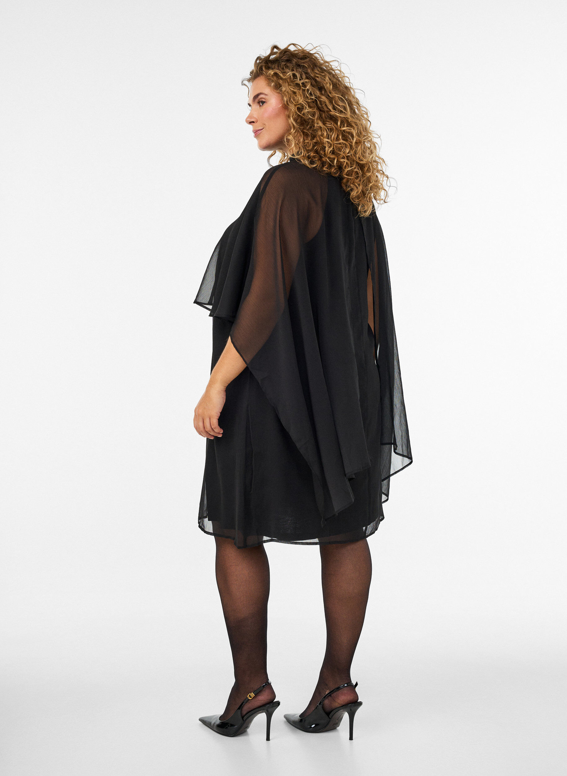 ZizziKnielanges Kleid aus Chiffon mit transparentem Cape, Schwarz, Model image number 2