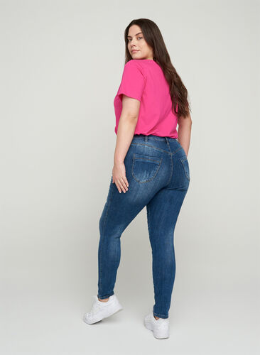 Amy Jeans mit Schlitzdetails, Blue denim, Model image number 1