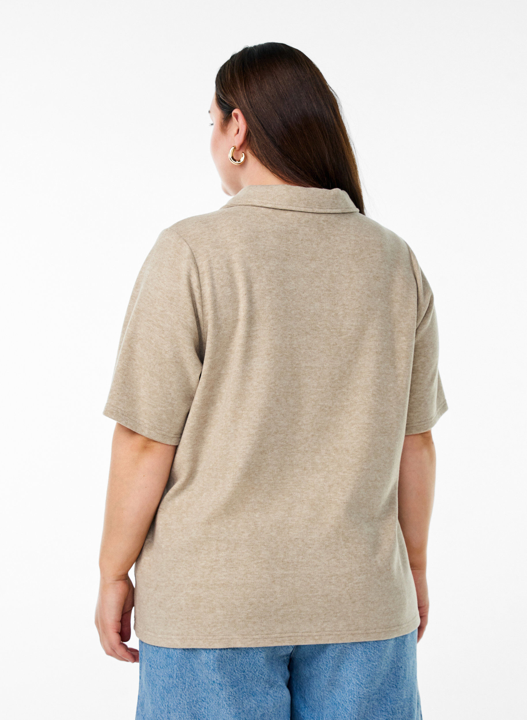 ZizziJersey Bluse mit Kragen und kurzen &Auml;rmeln, Braun, Model image number 2
