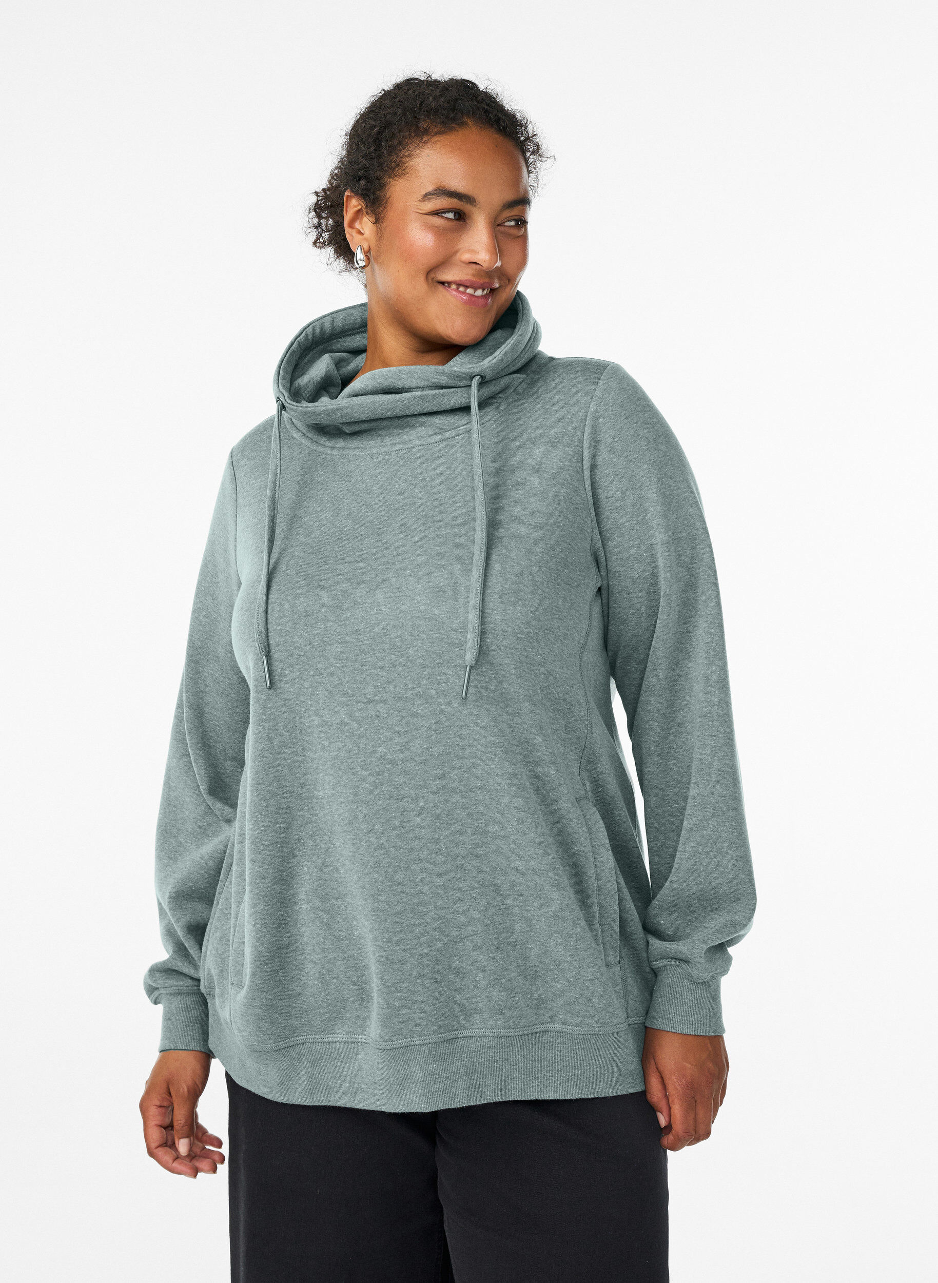 FLASH - Sweatshirt mit Stehkragen und Taschen, Gr&uuml;n, Model
