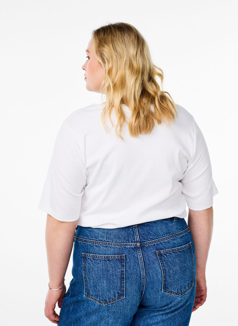 Bluse aus geripptem Jersey mit kurzen &Auml;rmeln, Wei&szlig;, Model image number 2