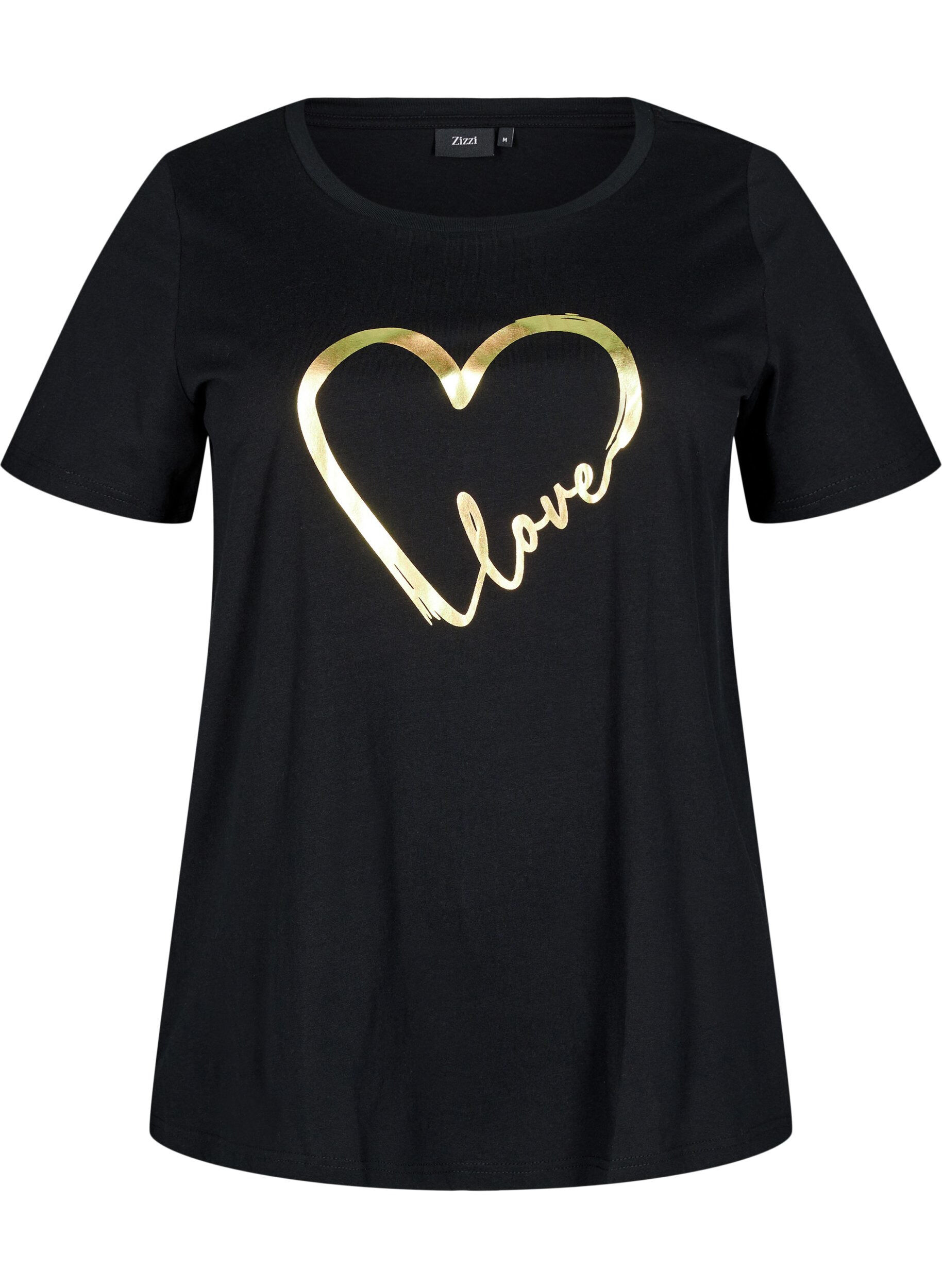ZizziBaumwoll-T-Shirt mit Motiv, Black w. Gold Love, Packshot image number 0