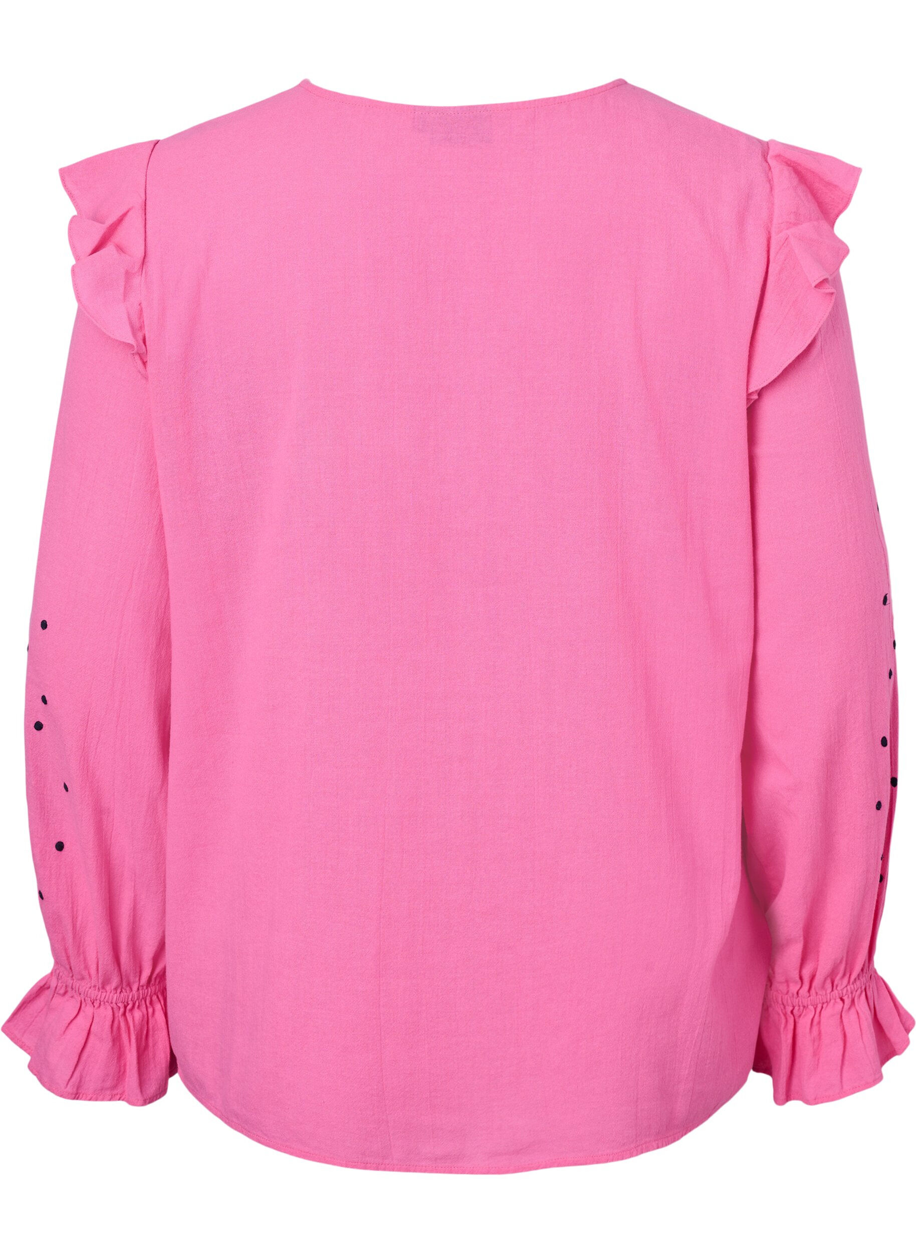 ZizziBaumwollbluse mit Stickerei und R&uuml;schen, Pink, Packshot image number 1