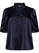 Bluse in Satin-Optik mit 1/2-&Auml;rmeln und R&uuml;schenkragen, Blau, Packshot image number 0