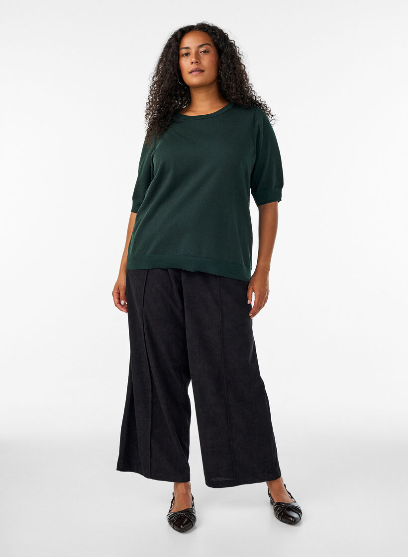 Fein gestrickte Bluse mit kurzen &Auml;rmeln, Gr&uuml;n, Model image number 1