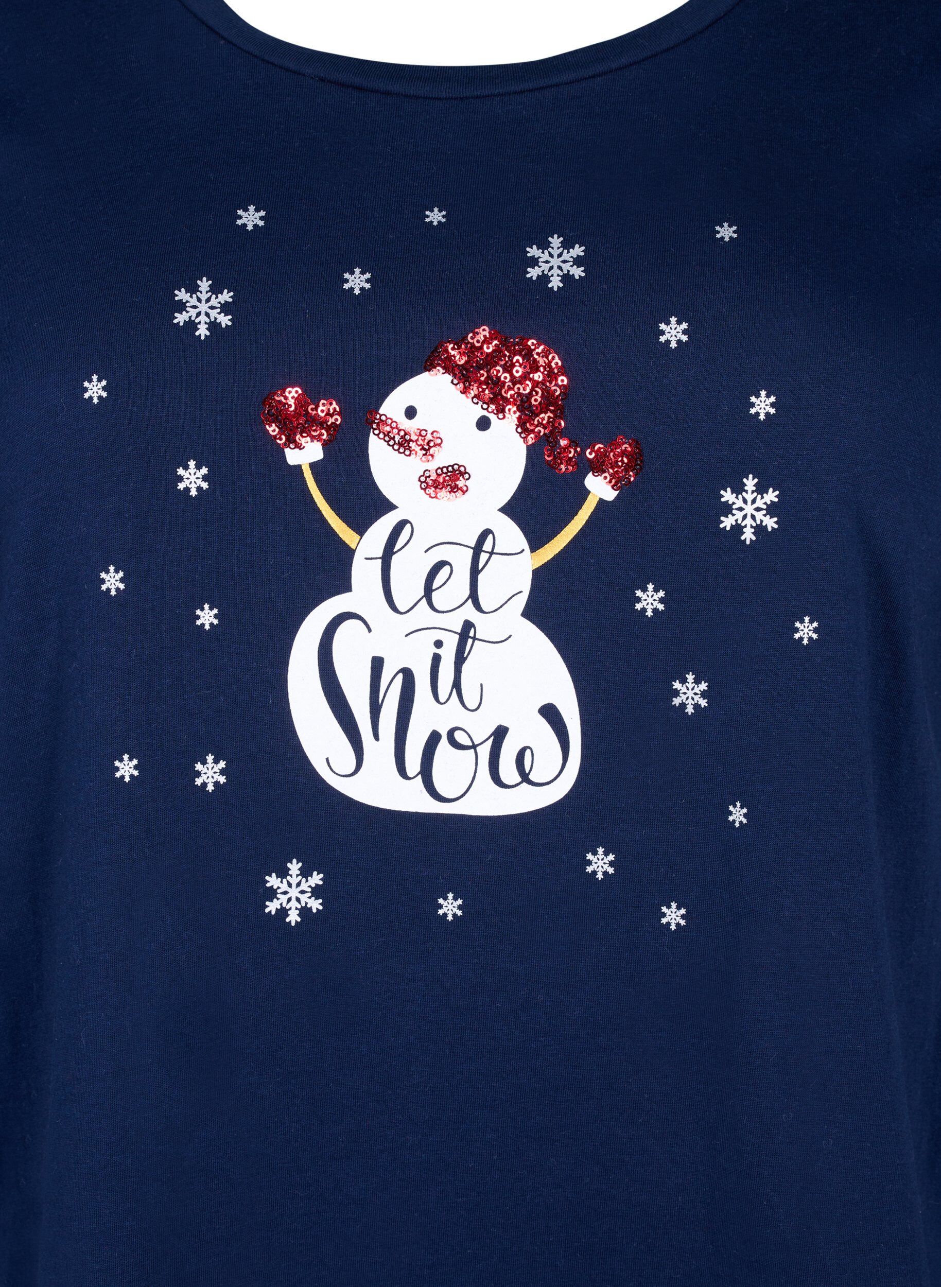 ZizziWeihnachtliche T-Shirts aus 100% Baumwolle, Navy B. w. LetItSnow, Packshot image number 2