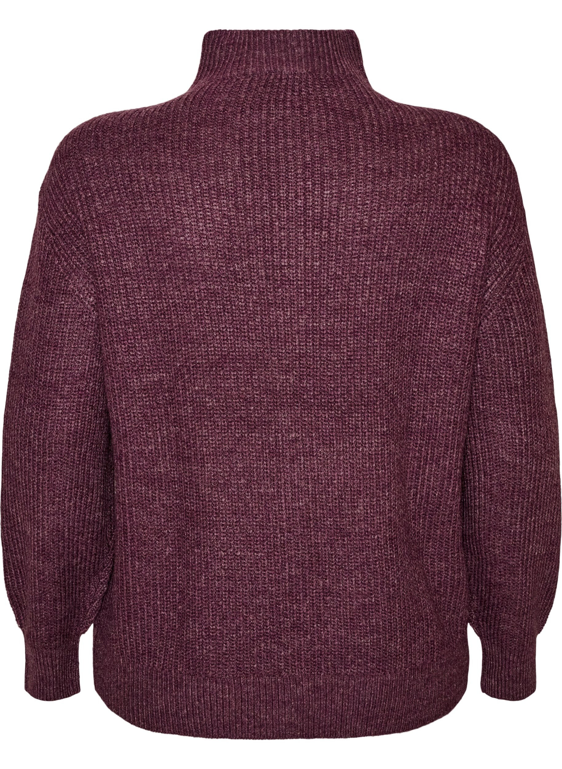 ZizziStrickpullover mit hohem Kragen und Rei&szlig;verschluss, Lila, Packshot image number 1