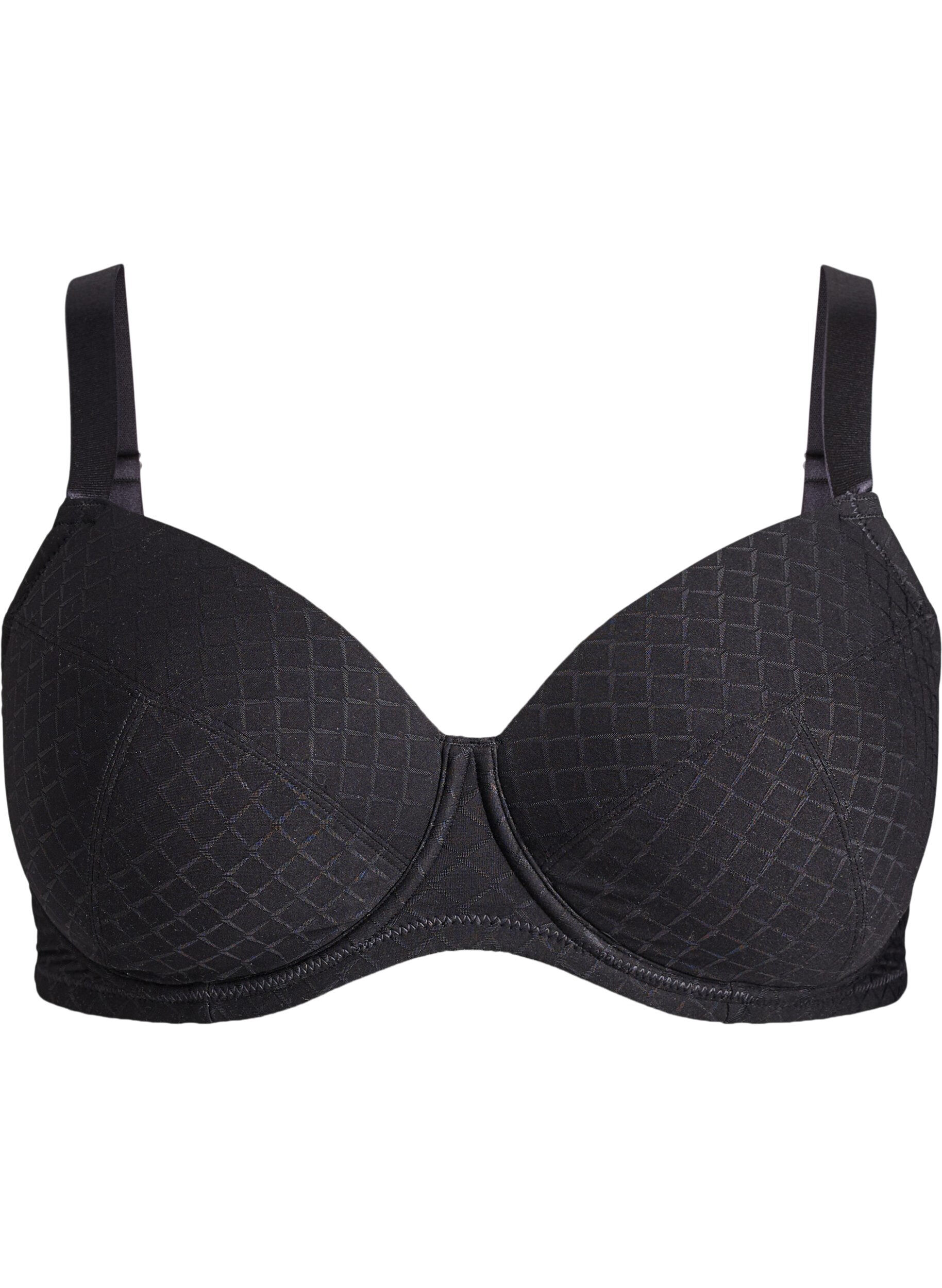 ZizziGepolsterter BH aus Mikrofaser mit Karomuster, Schwarz, Packshot image number 0