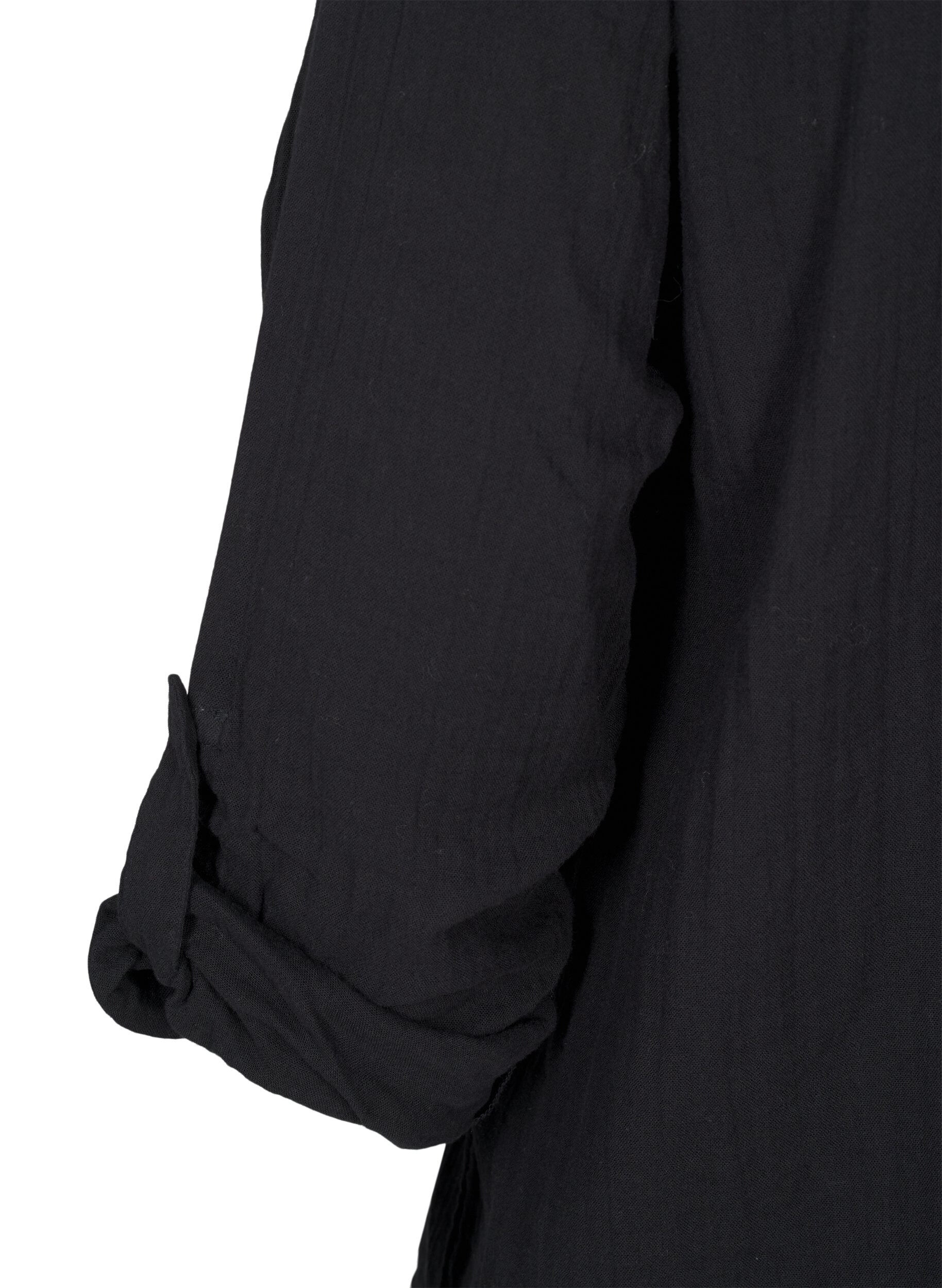 Zizzi Baumwollbluse mit Lochstickerei und 3/4-&Auml;rmeln, Black, Packshot image number 3