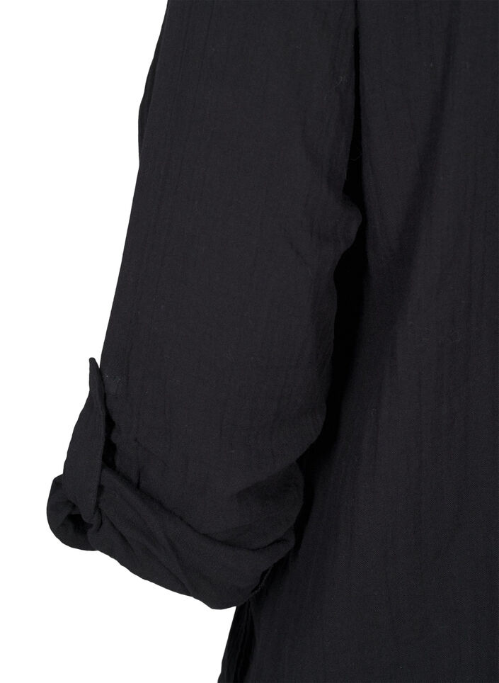  Baumwollbluse mit Lochstickerei und 3/4-Ärmeln, Black, Packshot image number 3