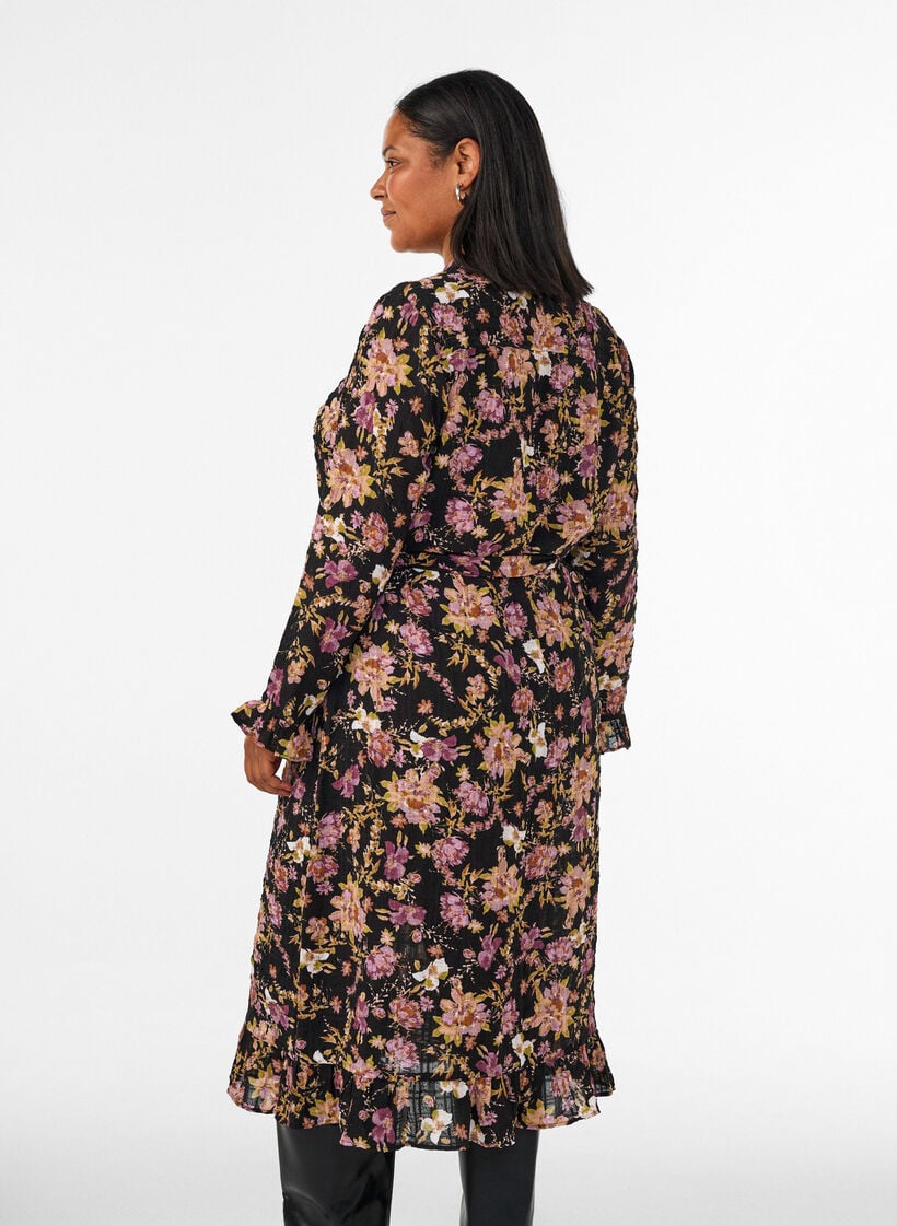 Midikleid mit gebl&uuml;mtem Print und abnehmbarem Bindeg&uuml;rtel, Schwarz, Model image number 2