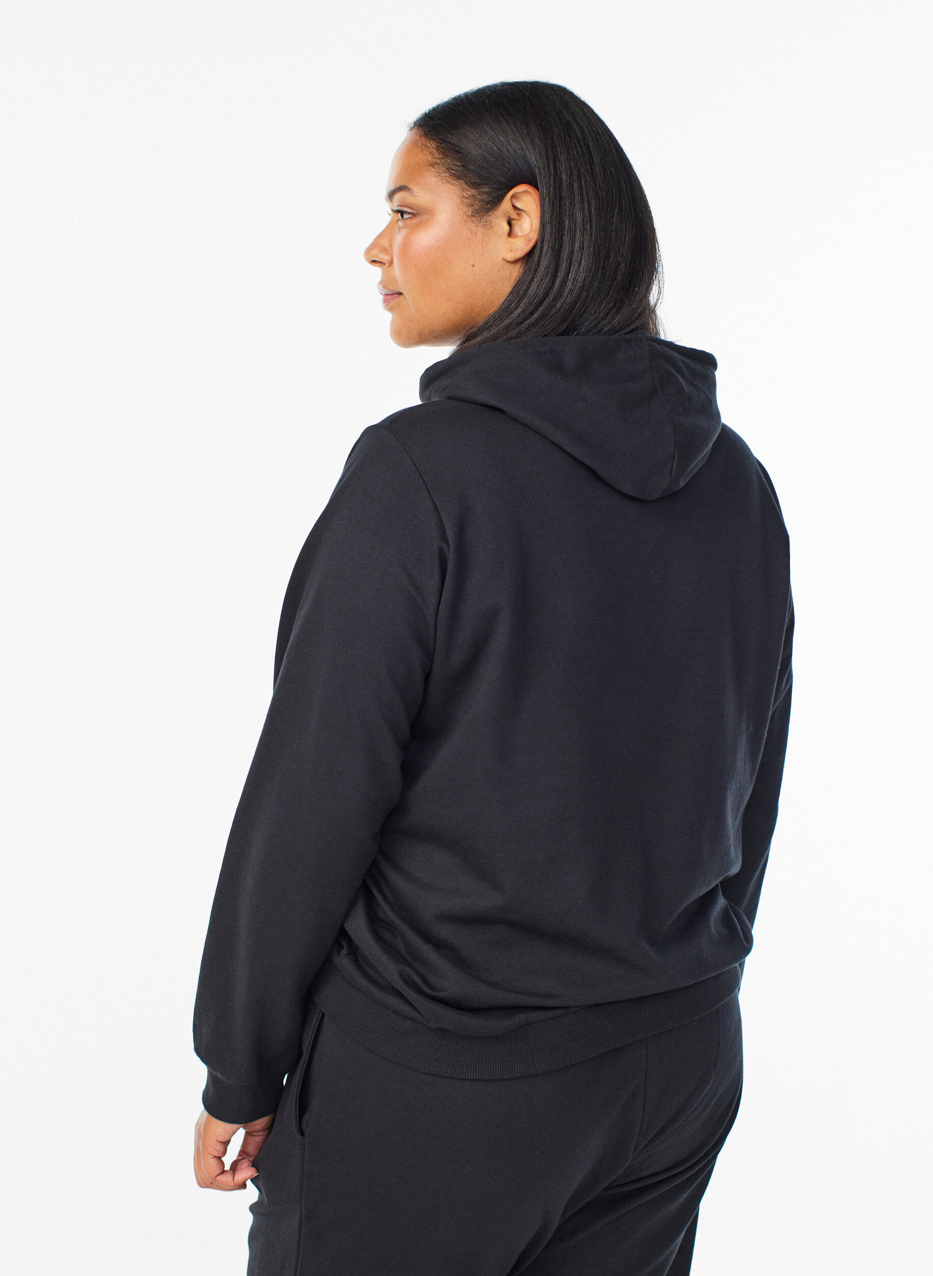 ZizziSweatshirt mit Kapuze und Aufdruck, Schwarz, Model image number 2