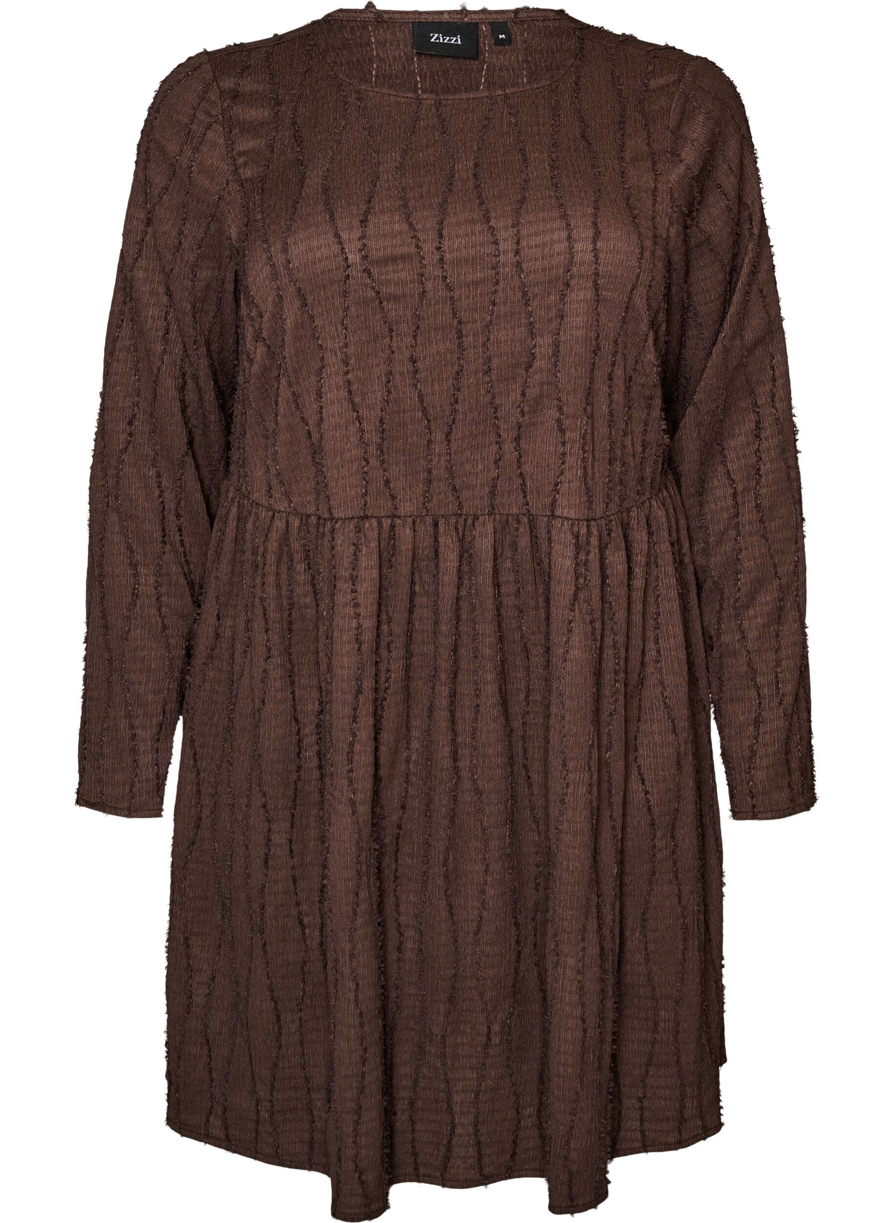 ZizziKurzes Jerseykleid mit welligem Strukturmuster, Braun, Packshot image number 0