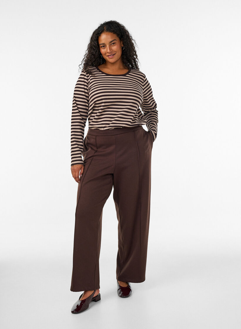 Lockere Hose aus Jersey mit hoher Taille, Braun, Model image number 0