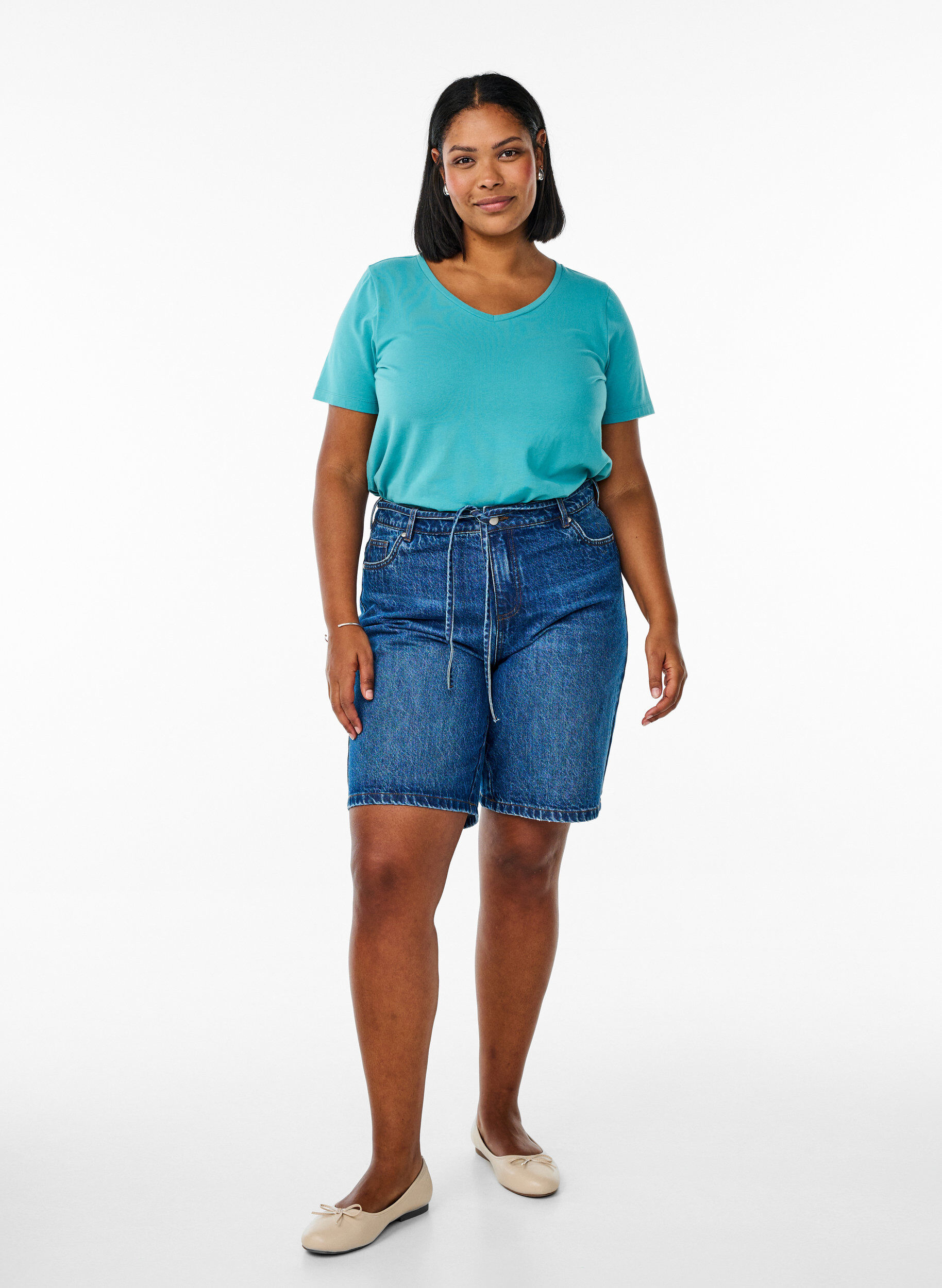 ZizziEinfarbiges basic T-Shirt aus Baumwolle, Blau, Model image number 1