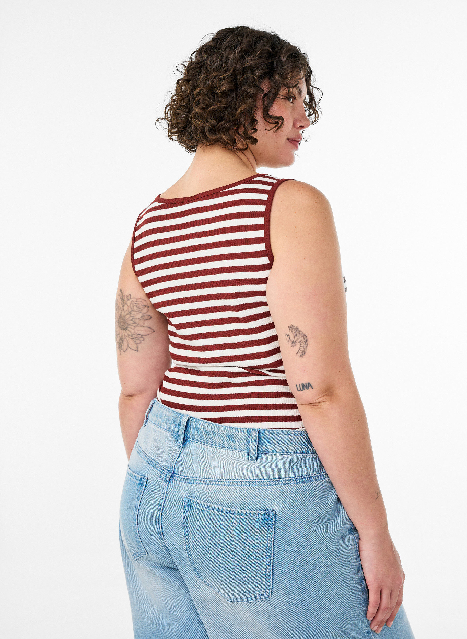 ZizziGestreiftes Tanktop mit Rippenstruktur, Rot, Model image number 2