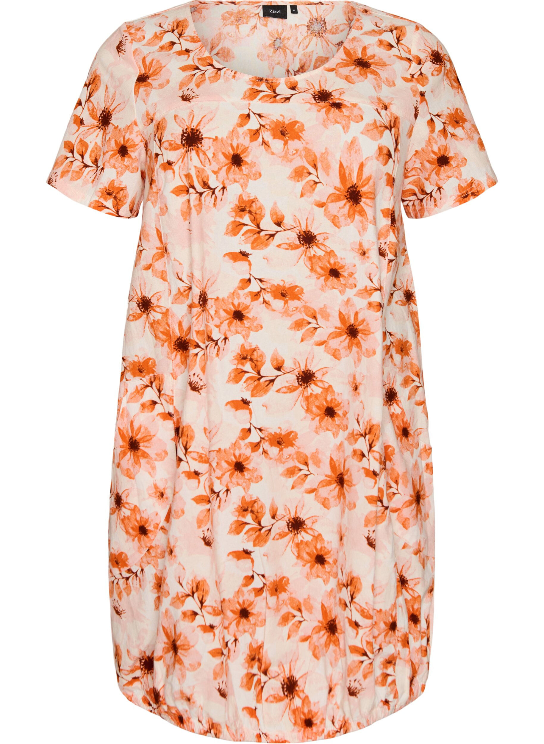 ZizziKurz&auml;rmliges Baumwollkleid mit Aufdruck, Orange, Packshot image number 0