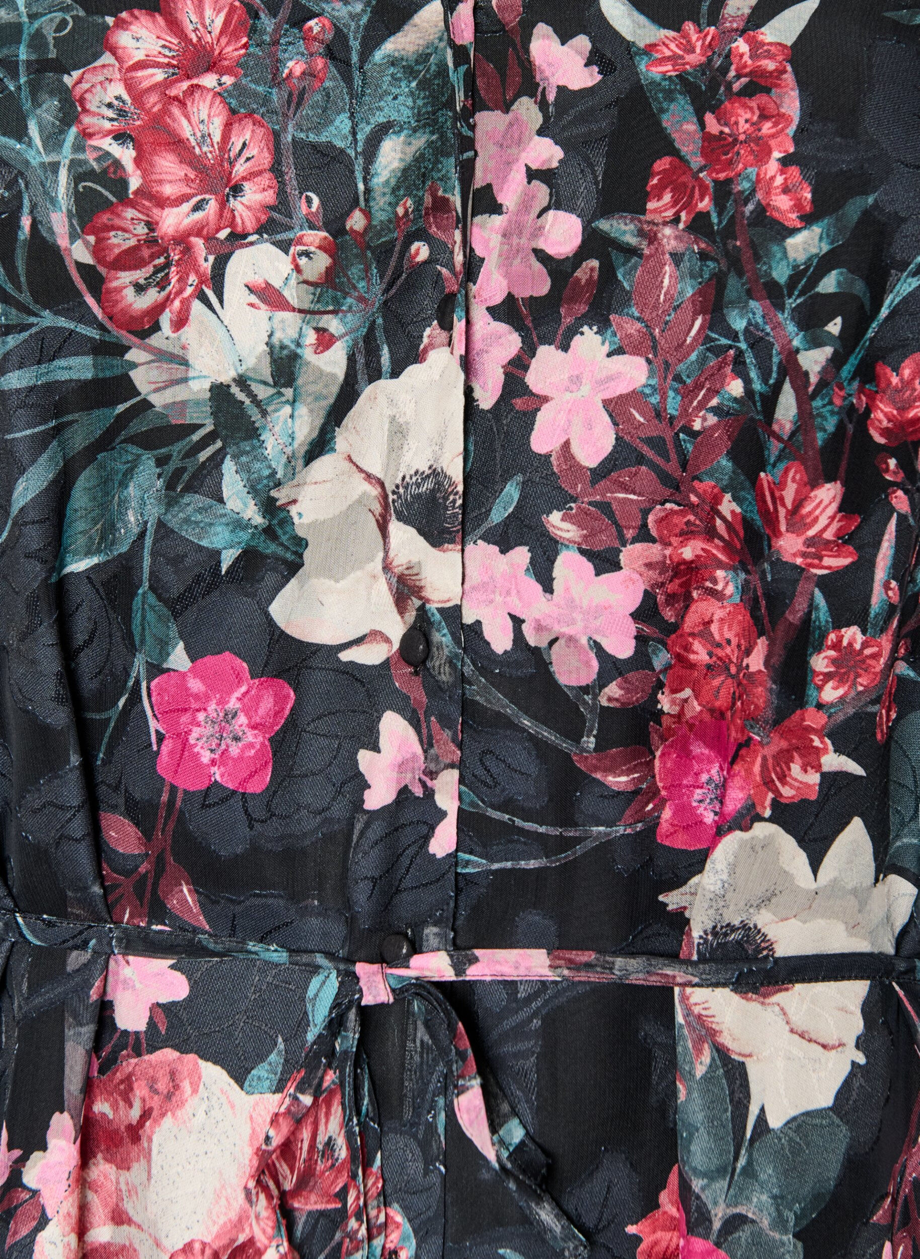 ZizziGebl&uuml;mtes Midikleid mit Webstruktur und Bindeg&uuml;rtel, Schwarz, Packshot image number 2