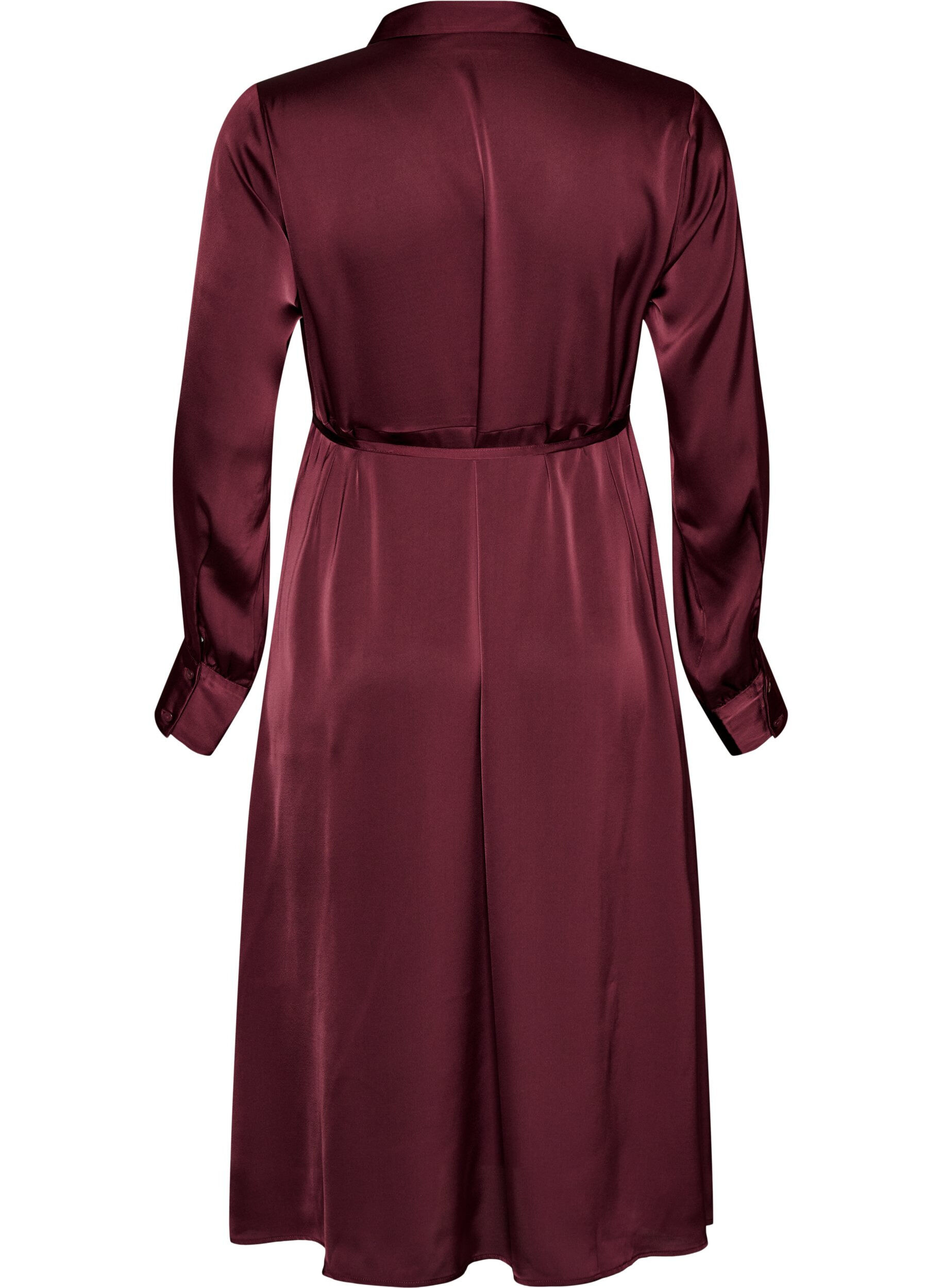 ZizziHemdblusenkleid aus Satin mit einem Bindeg&uuml;rtel, Rot, Packshot image number 1
