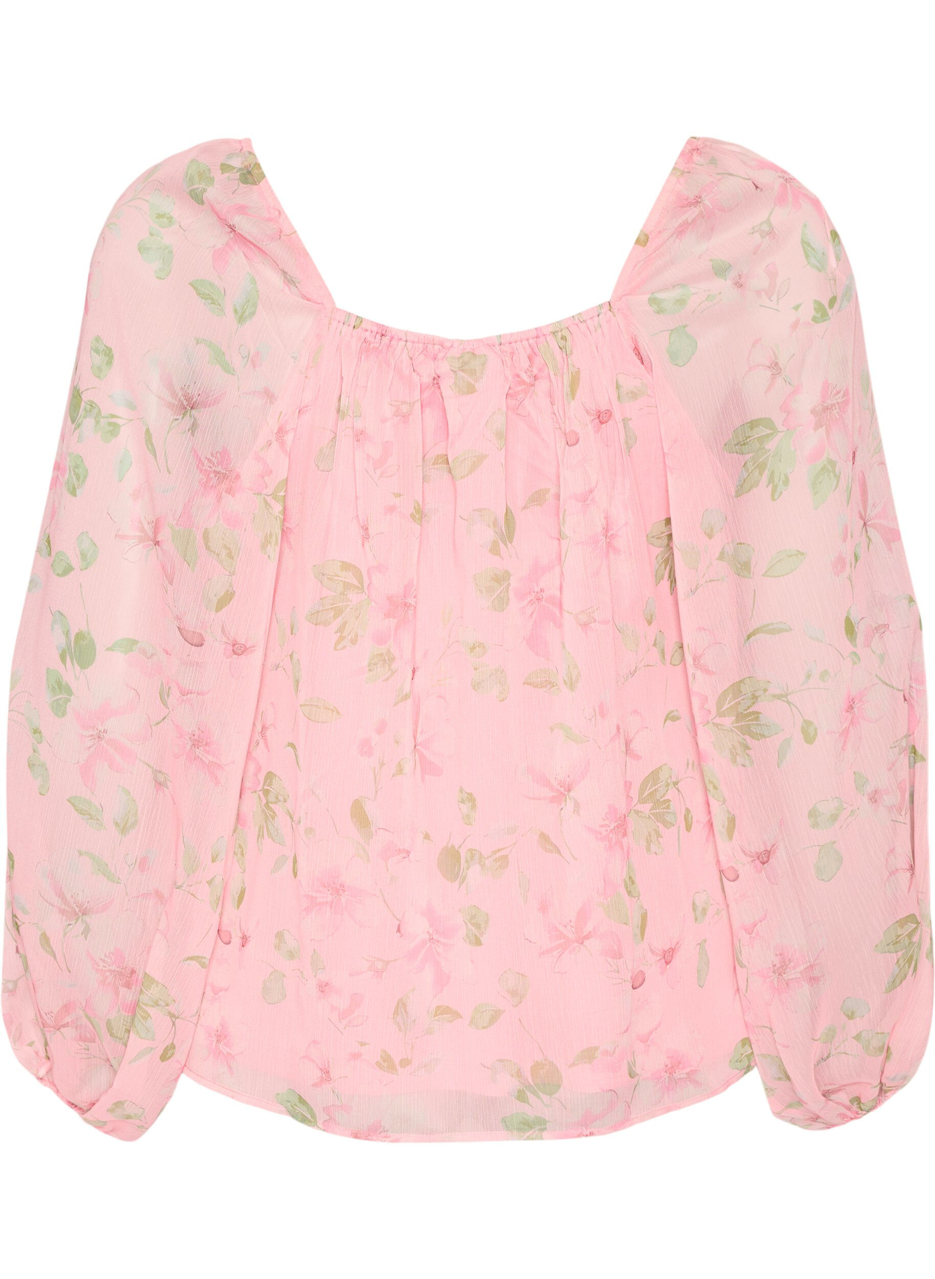ZizziBluse aus Chiffon mit gebl&uuml;mtem Print und langen &Auml;rmeln, Rot, Packshot image number 1