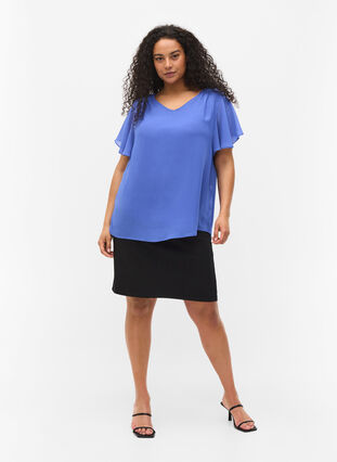 Bluse mit kurzen Ärmeln, Dazzling Blue, Model image number 2