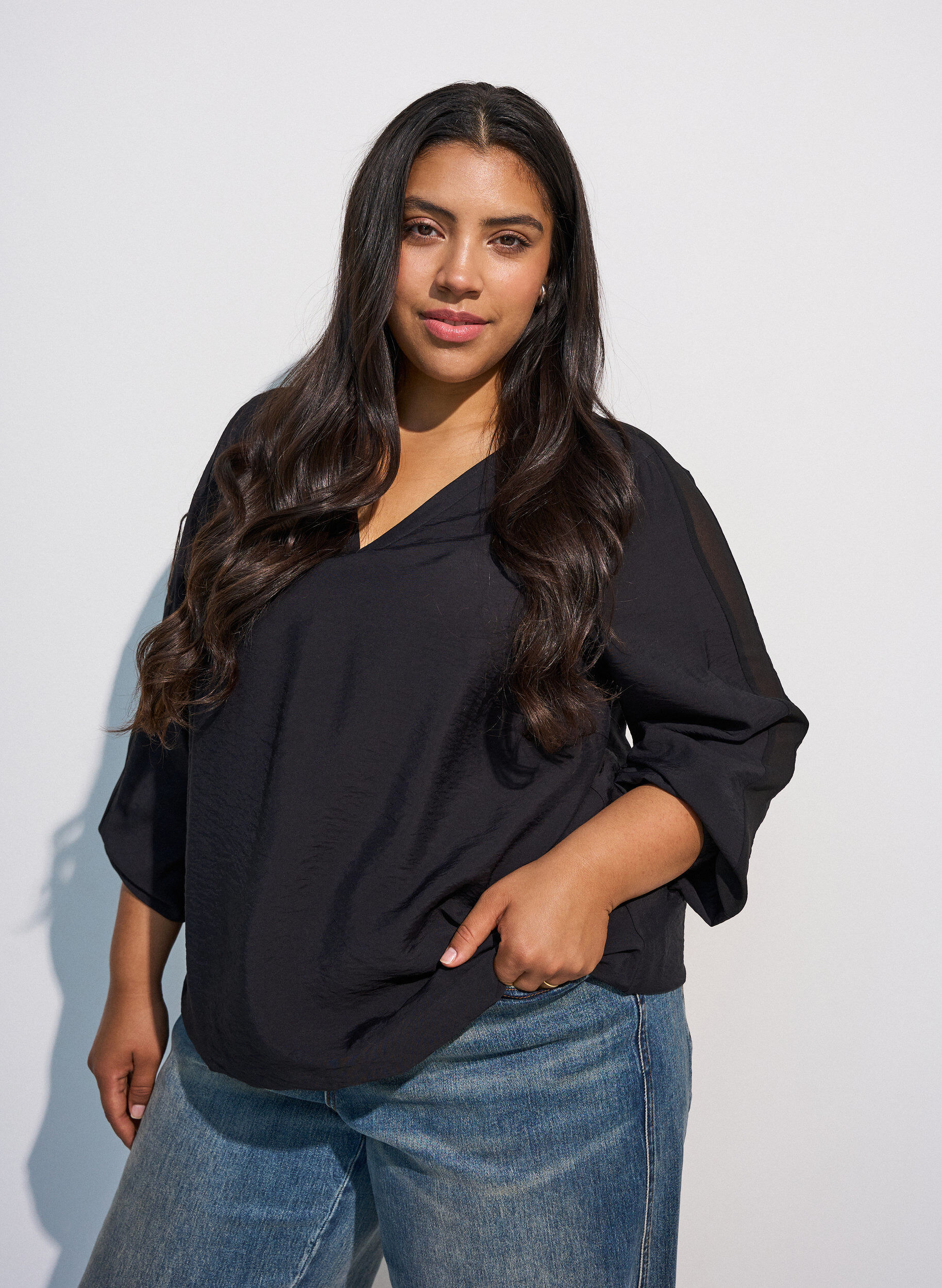 ZizziBluse mit Balloneffekt und Chiffondetails, Schwarz, Model image number 0