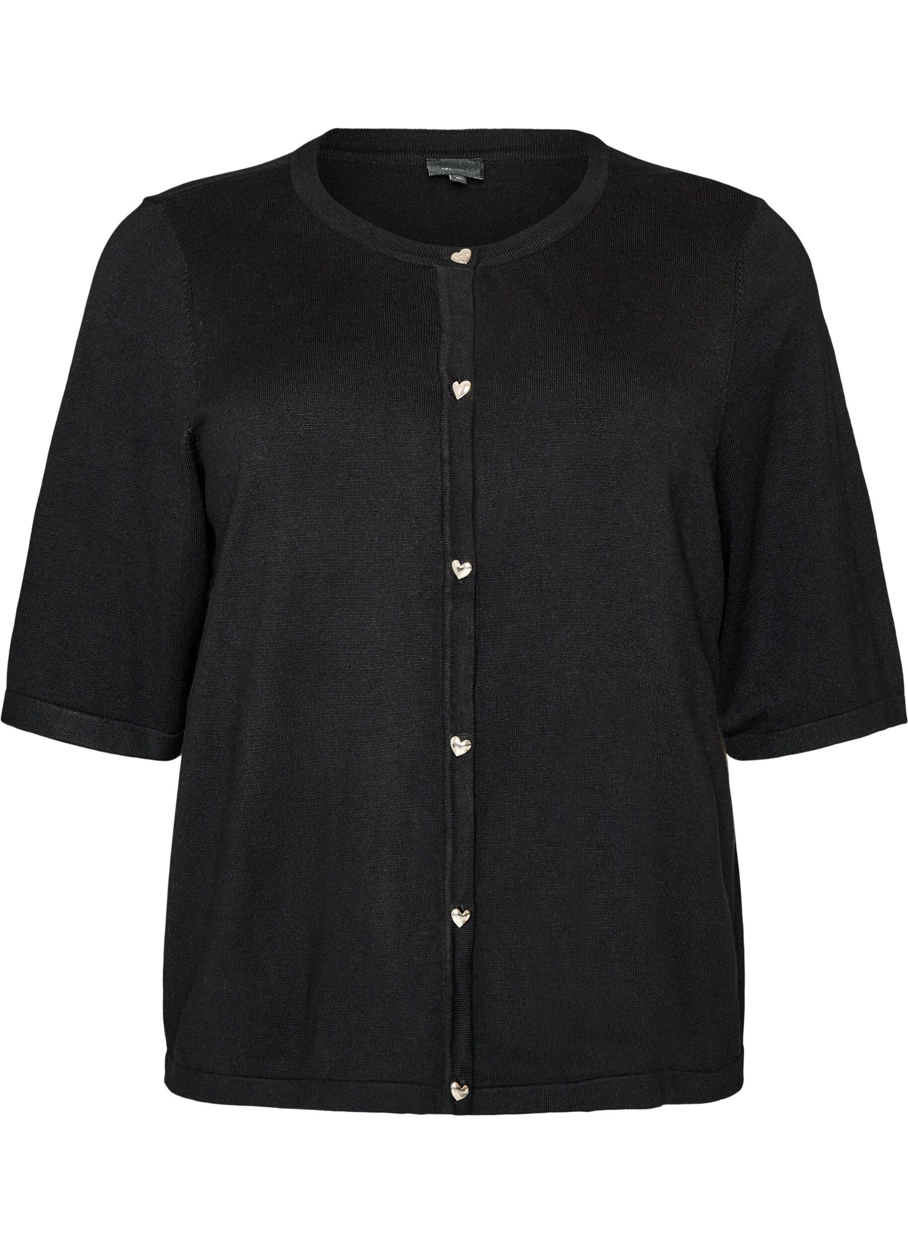 ZizziStrickjacke mit Herzkn&ouml;pfen und kurzen &Auml;rmeln, Schwarz, Packshot image number 0