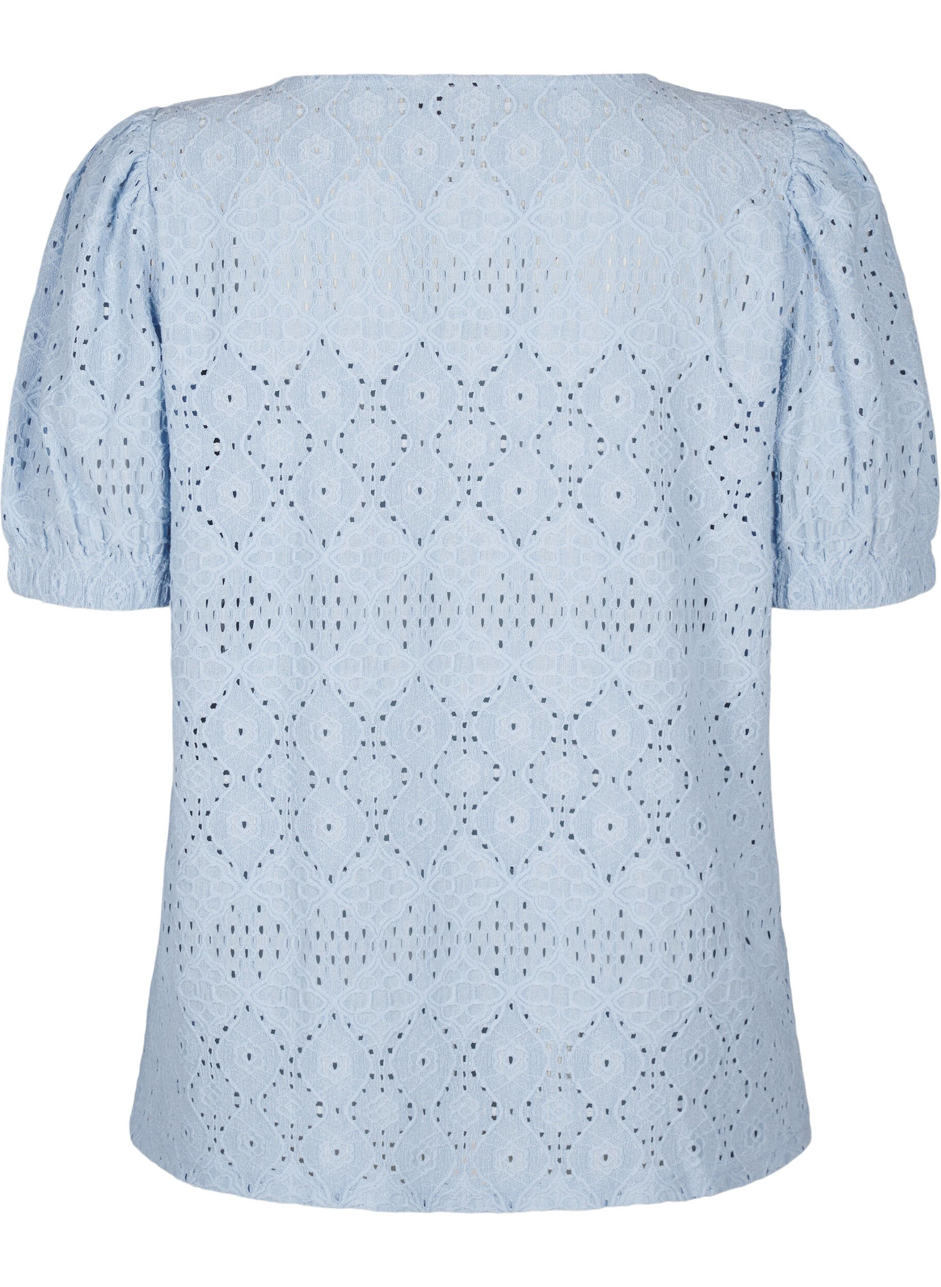 Zizzi Kurz&auml;rmelige Bluse mit Lochmuster, Cashmere Blue, Packshot image number 1