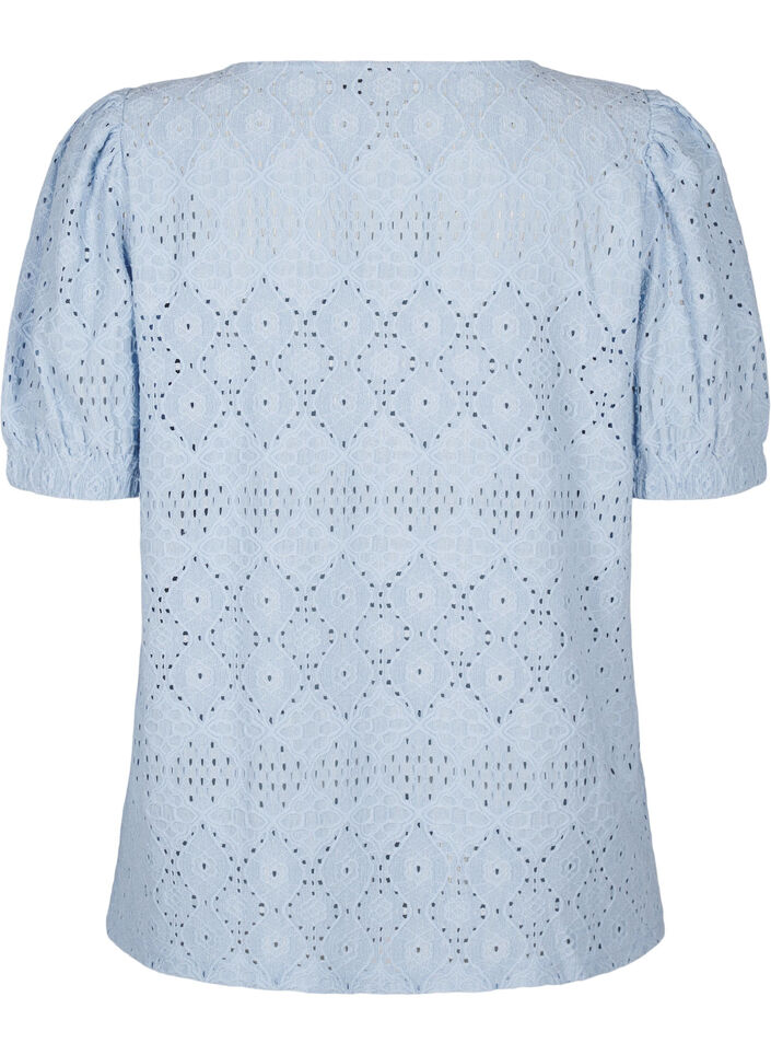  Kurzärmelige Bluse mit Lochmuster, Cashmere Blue, Packshot image number 1
