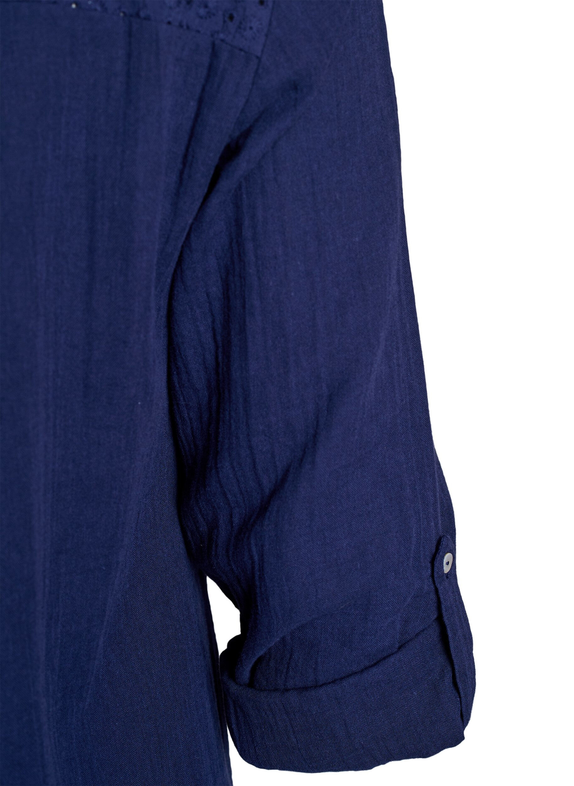 ZizziTunika aus Baumwollmusselin mit Broderie Anglaise, Blau, Packshot image number 3