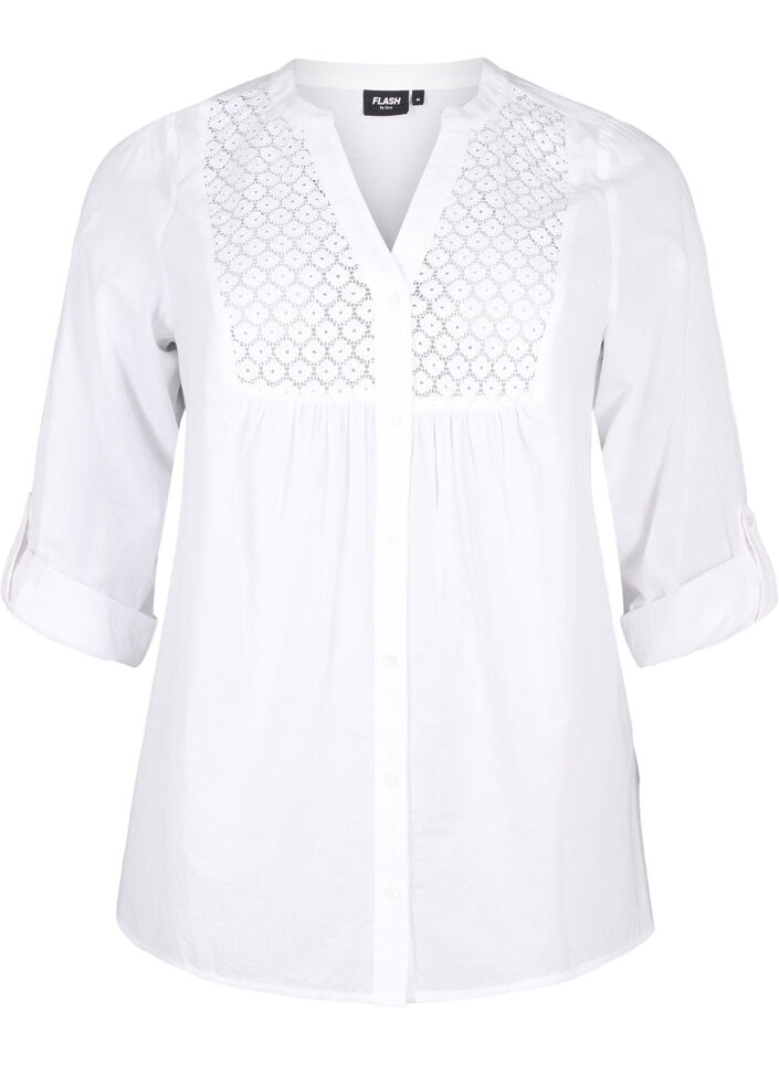 FLASH - Shirt mit Häkeldetail, Bright White, Packshot image number 0