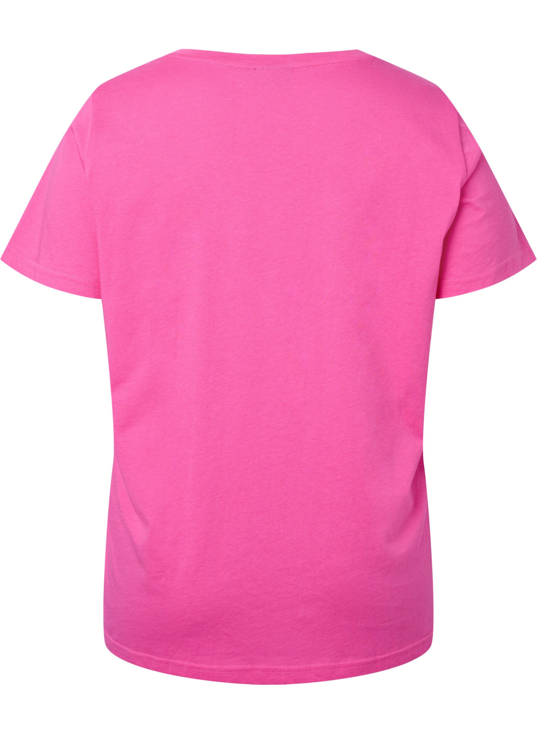 ZizziT-Shirt aus Baumwolle mit Textprint, Shocking Pink W. LOS, Packshot image number 1