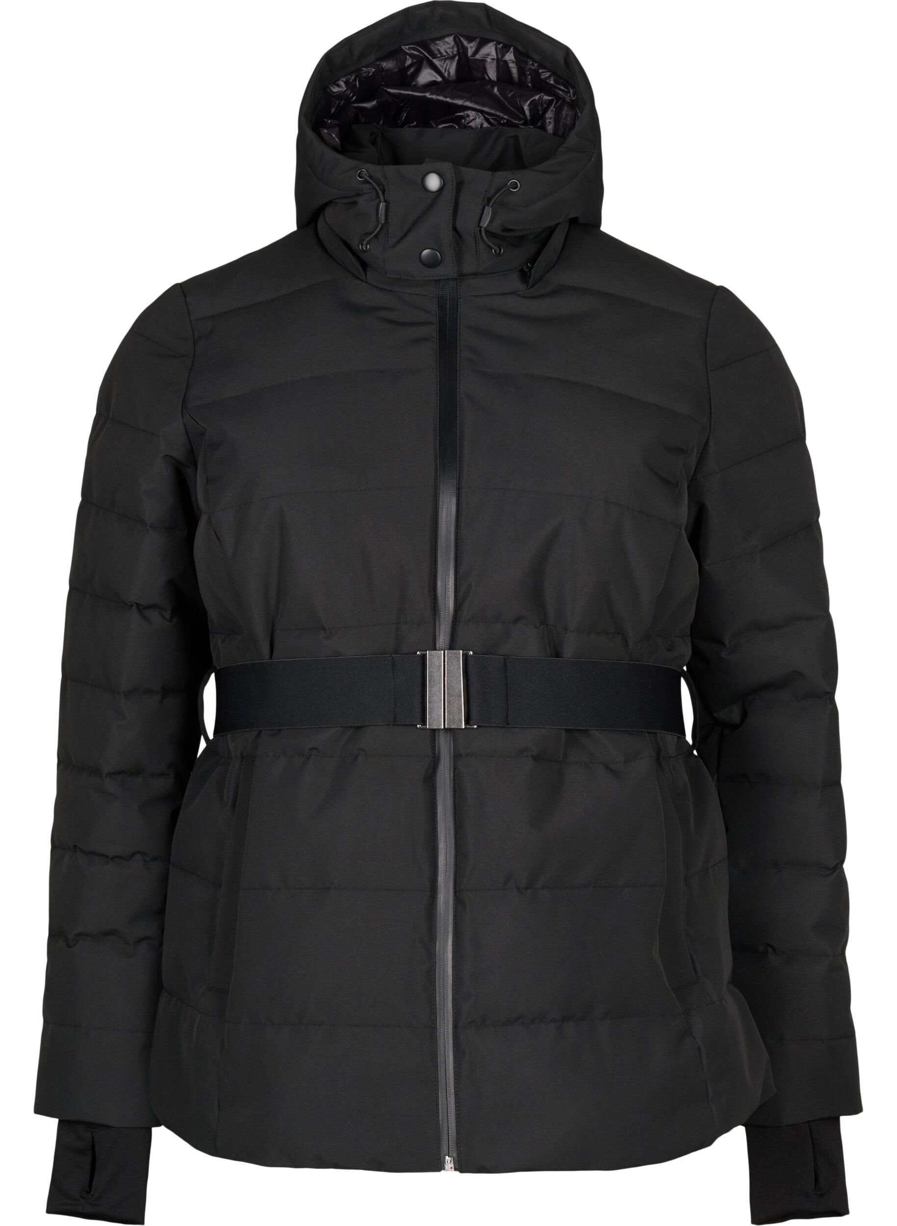 ZizziSki-Jacke mit Kapuze und G&uuml;rtel, Black, Packshot image number 0