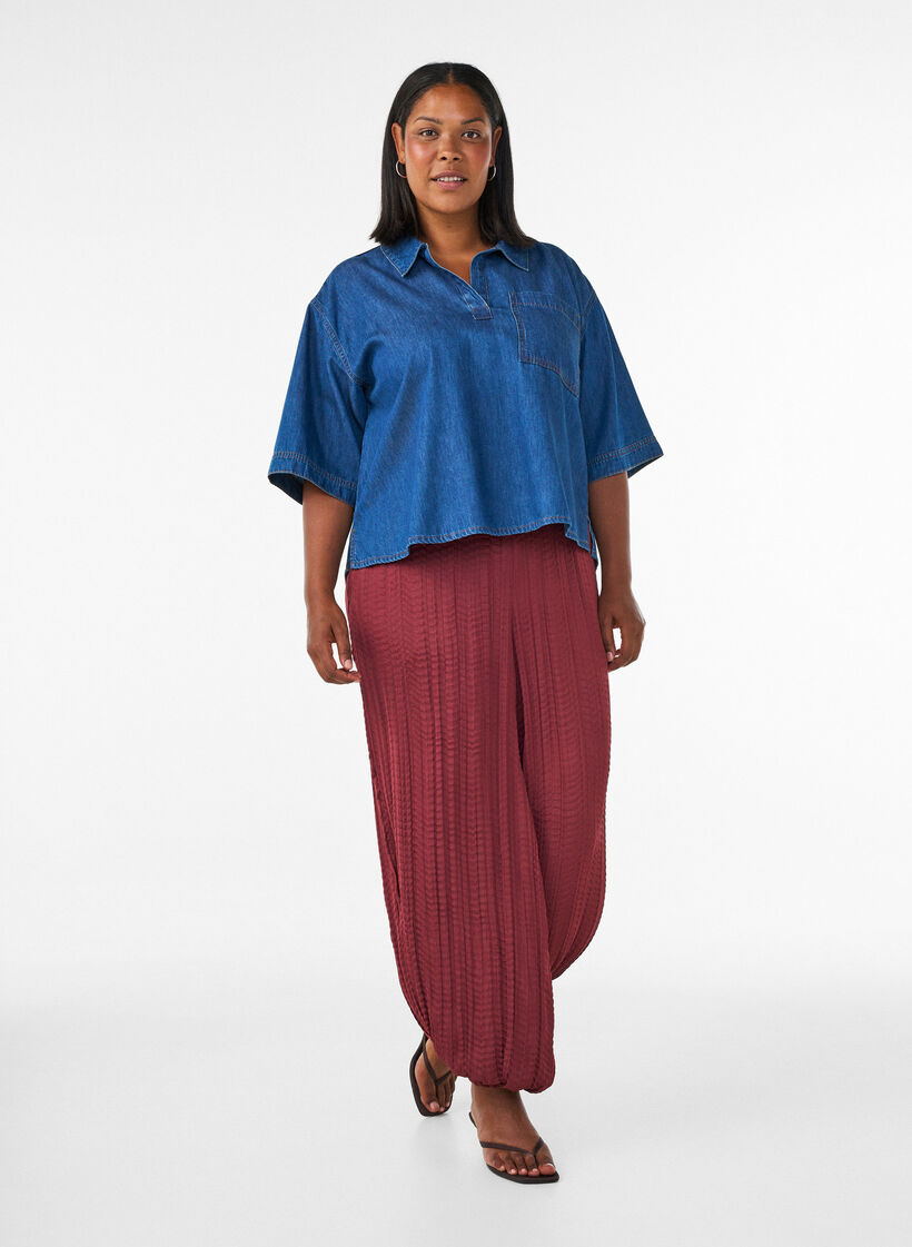 Ballonhose mit Struktur und elastischem Bund, Rot, Model image number 3