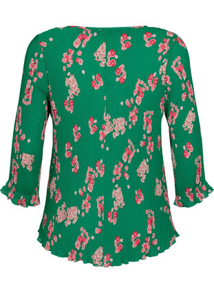 Plissierte Bluse mit 3/4-Ärmeln, Jolly Green Flower, Packshot image number 1