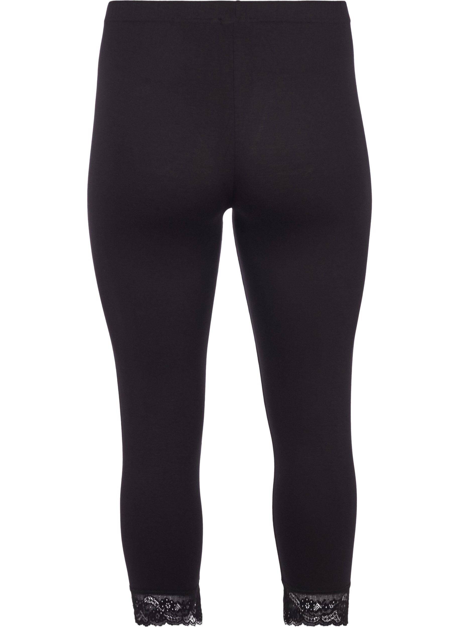ZizziBasic 3/4 Leggings mit Spitzenbesatz, Schwarz, Packshot image number 1