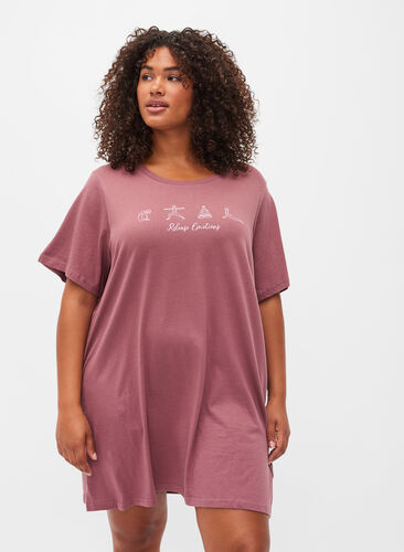 Oversize Schlaf-T-Shirt aus Bio-Baumwolle, Rose Brown W. Relax , Model image number 0
