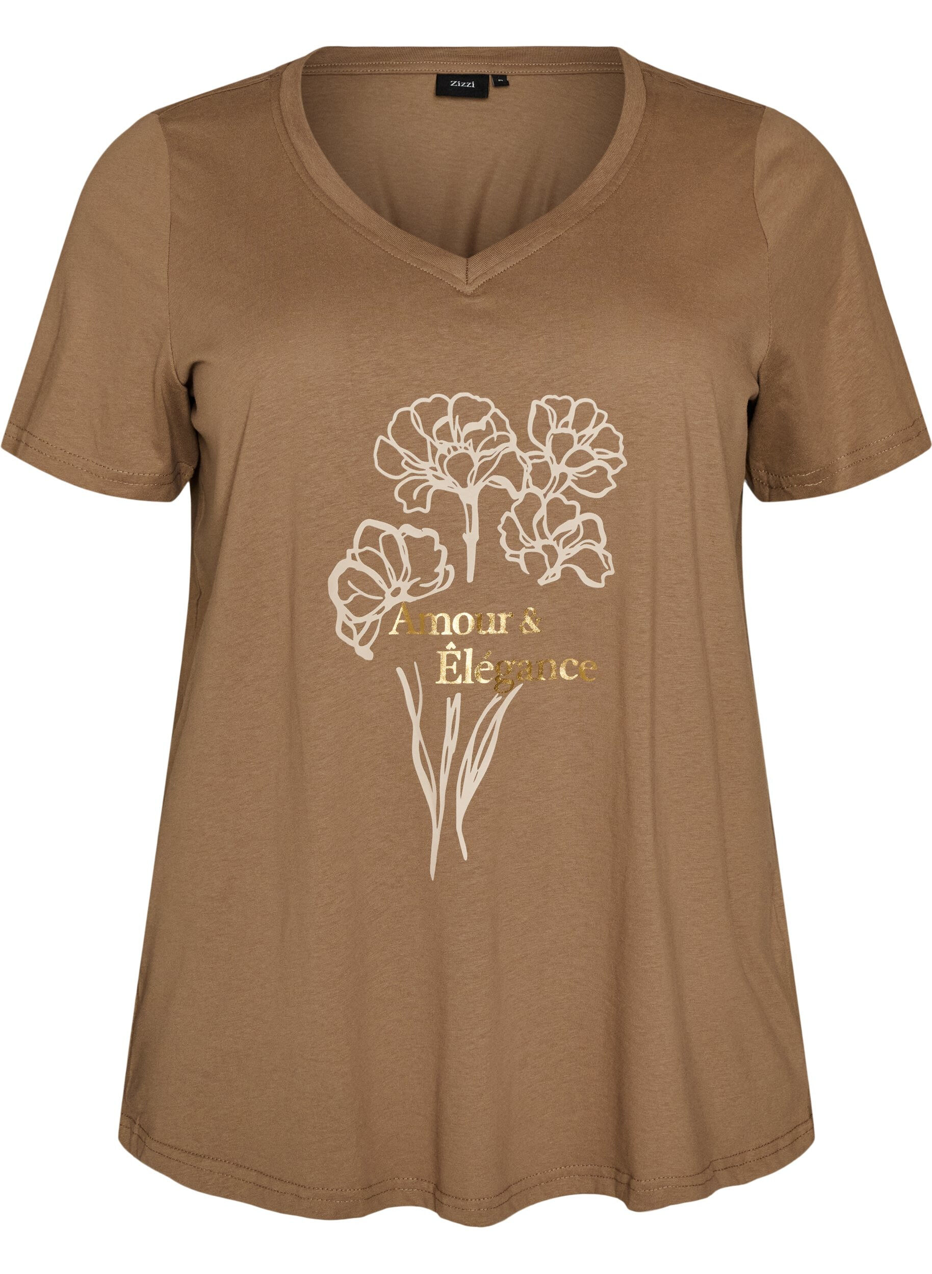 T-Shirt aus Baumwolle mit Frontprint und V-Ausschnitt