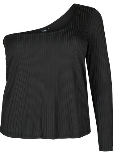 One -Shoulder Bluse, Black, Packshot image number 0