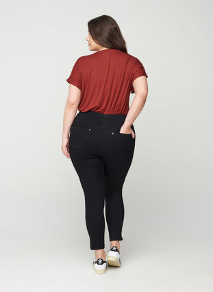 Cropped Amy Jeans mit hoher Taille und Reißverschluss, Black, Model image number 1