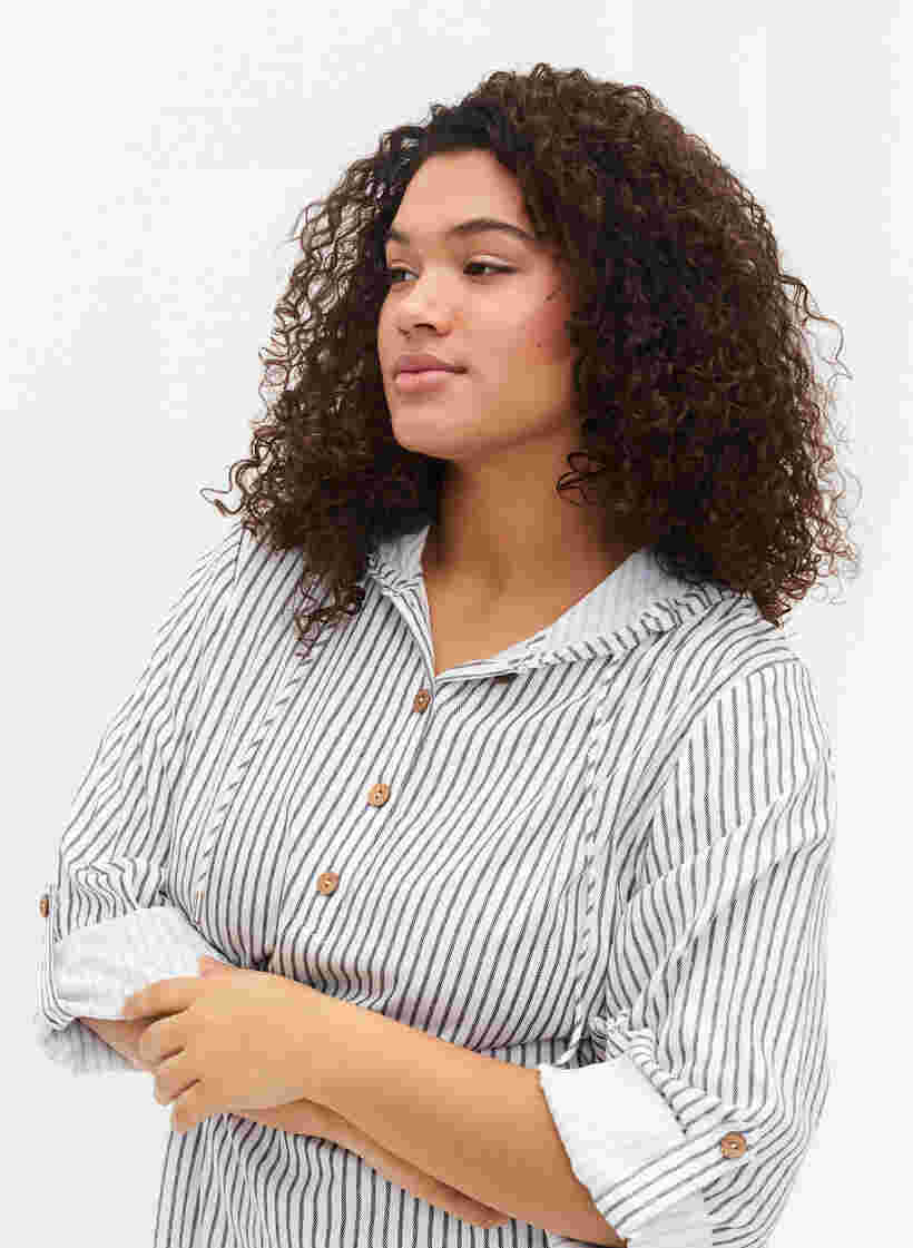 Viskose-Tunika mit Kapuze, Black/White Stripe, Model image number 2